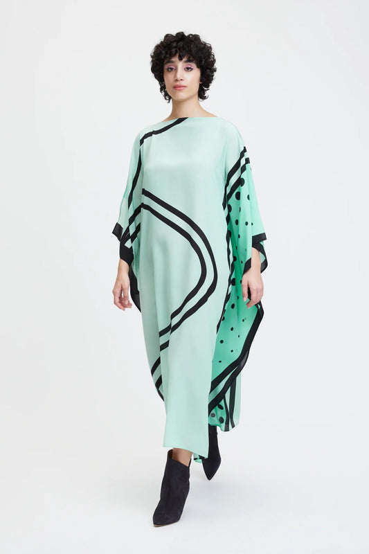 Mint Green Womens Kaftan With Abstract Print