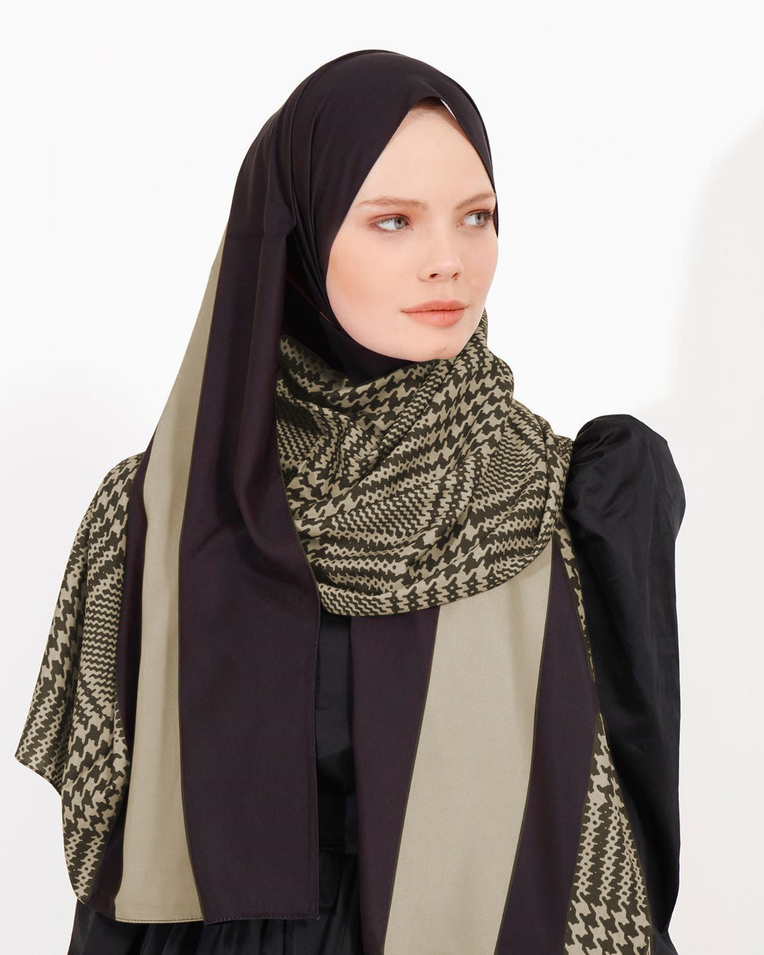 Stylish geometric pattern hijab in diverse colors, perfect for modern modest fashion in Cream Color