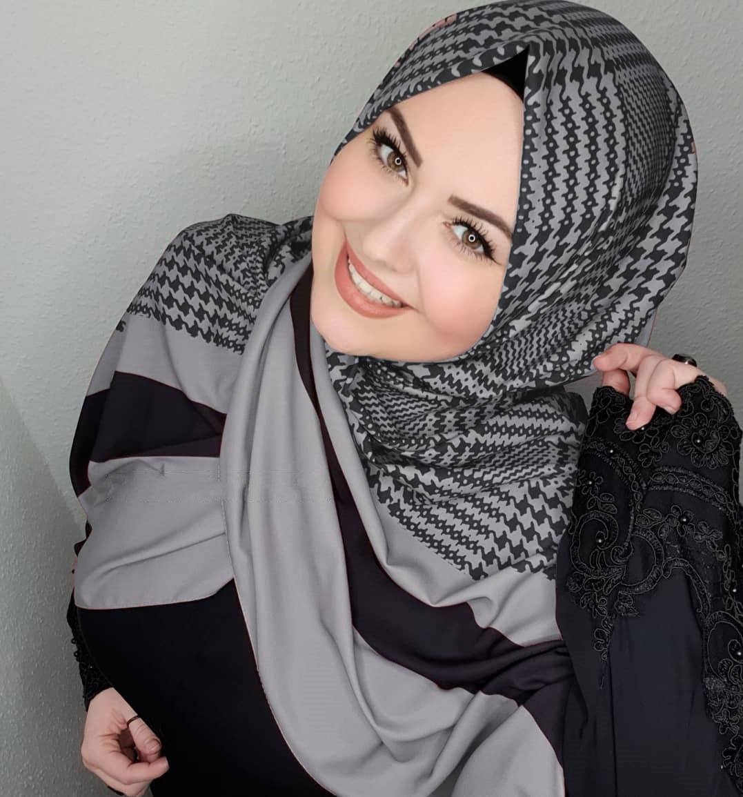 Stylish geometric pattern hijab in diverse colors, perfect for modern modest fashion in Grey Color