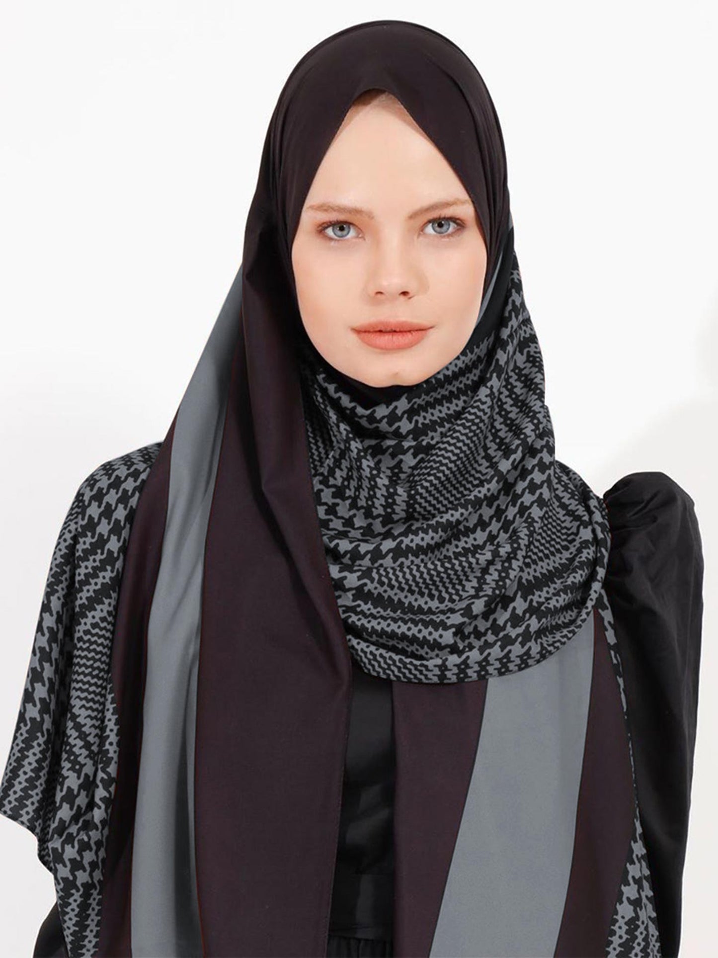 Stylish geometric pattern hijab in diverse colors, perfect for modern modest fashion in Matt Grey Color