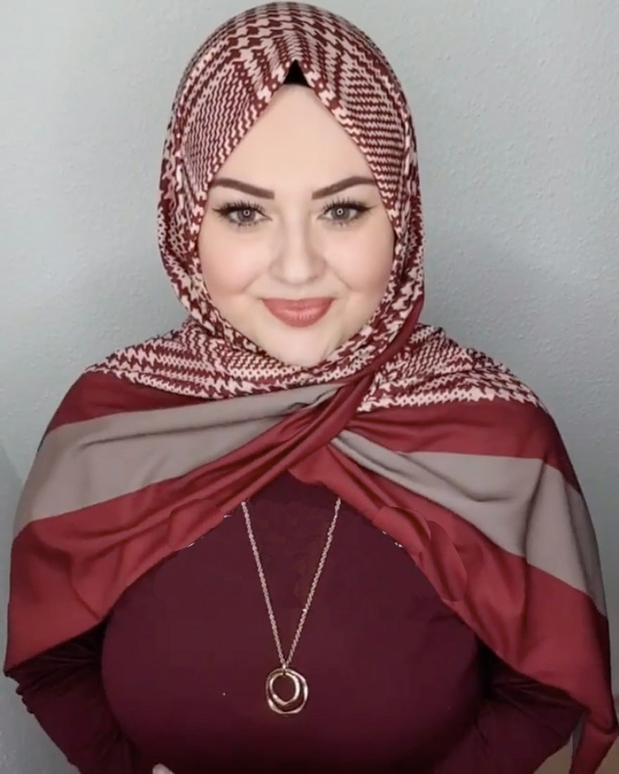Stylish geometric pattern hijab in diverse colors, perfect for modern modest fashion in Maroon Color