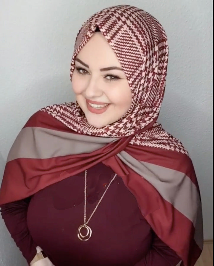 Stylish geometric pattern hijab in diverse colors, perfect for modern modest fashion in Maroon Color