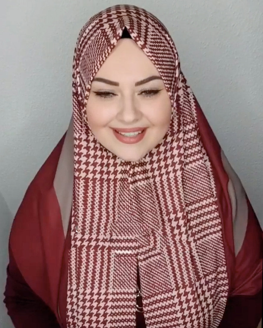 Stylish geometric pattern hijab in diverse colors, perfect for modern modest fashion in Maroon Color
