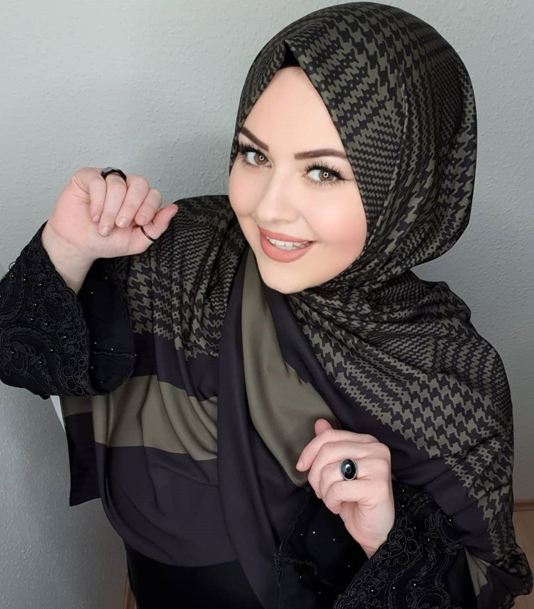 Stylish geometric pattern hijab in diverse colors, perfect for modern modest fashion in Olive Color