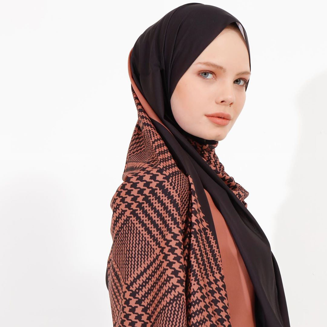 Stylish geometric pattern hijab in diverse colors, perfect for modern modest fashion in Peach Color