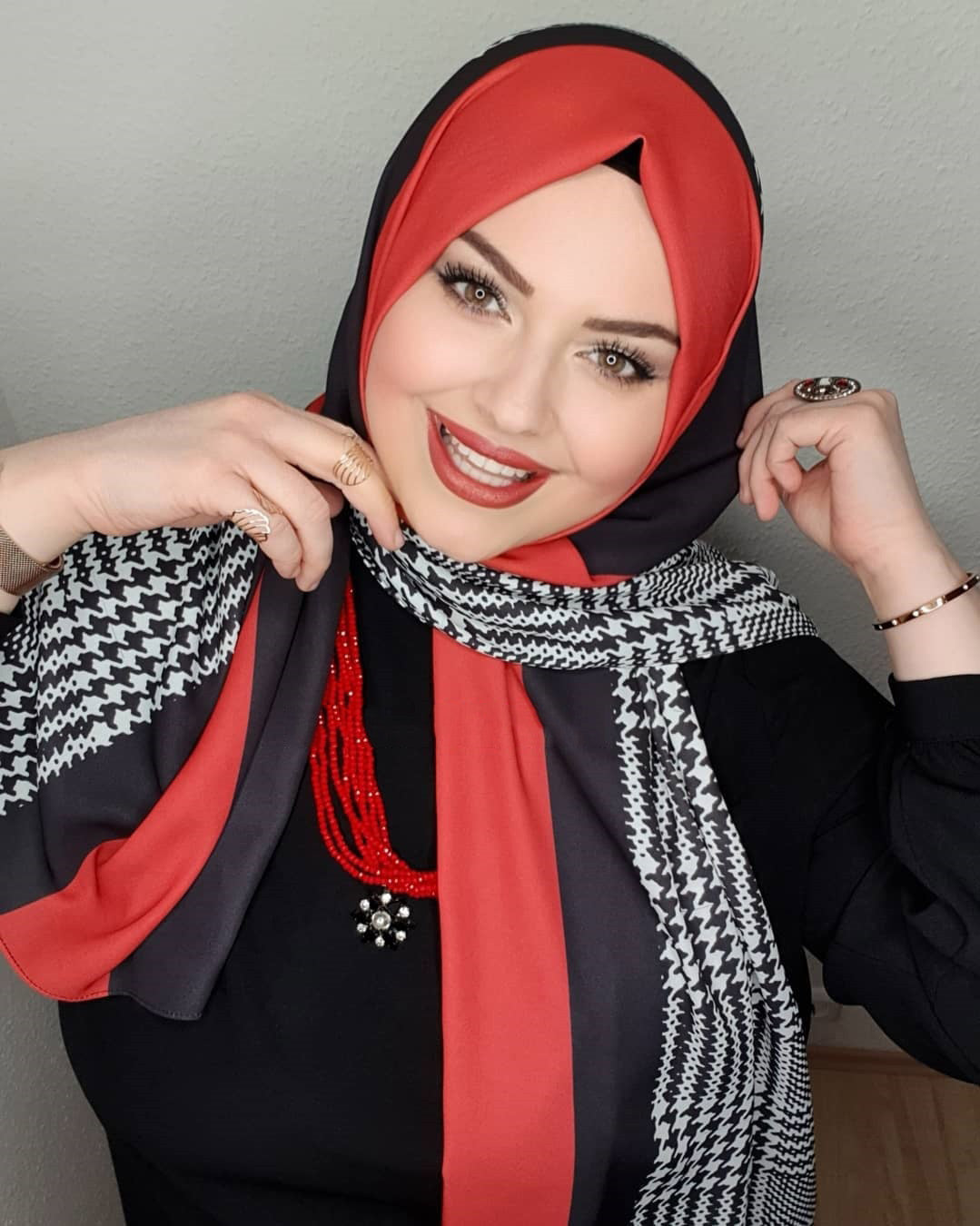 Stylish geometric pattern hijab in diverse colors, perfect for modern modest fashion in Red Color