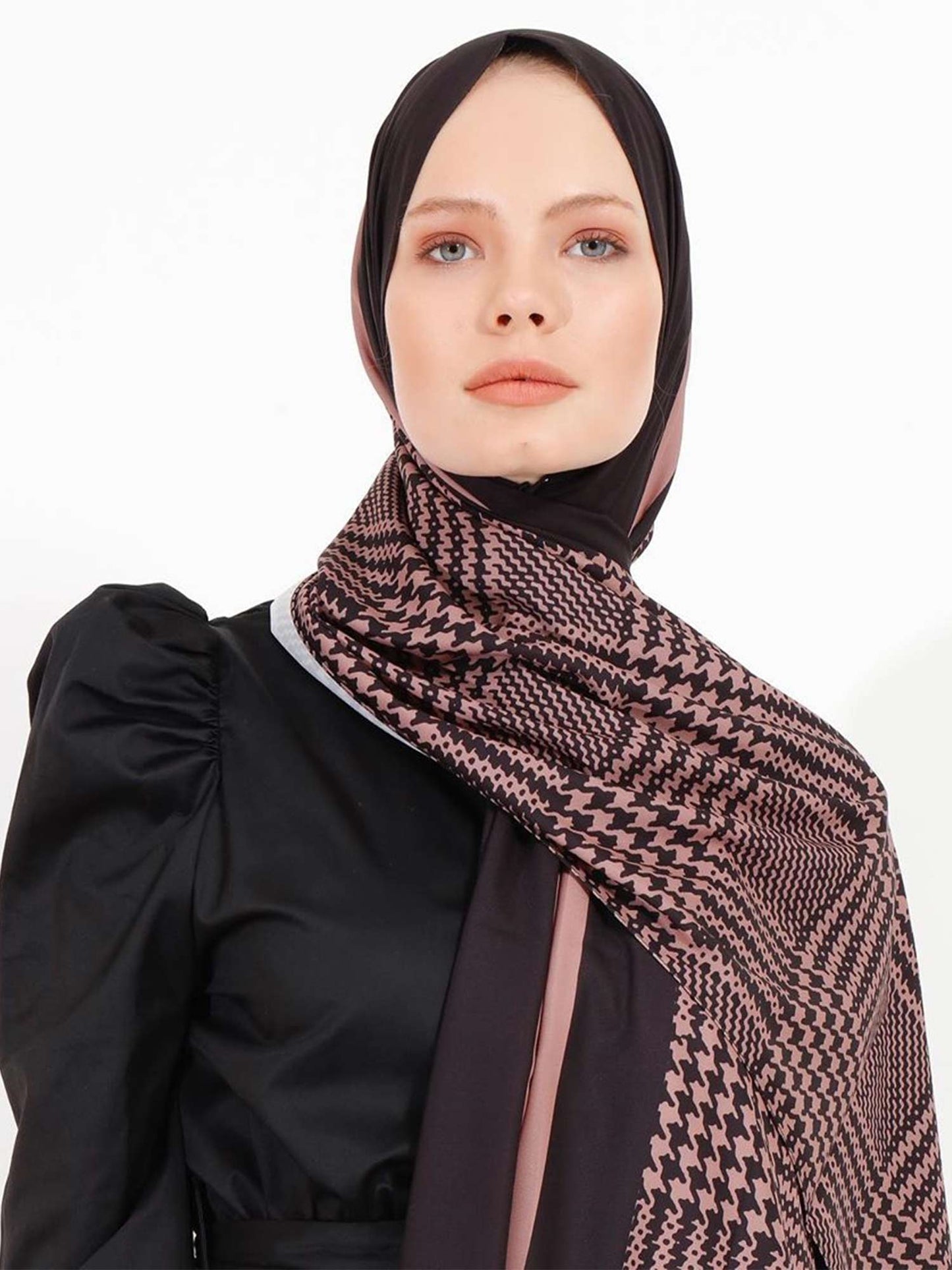 Stylish geometric pattern hijab in diverse colors, perfect for modern modest fashion in Salmon Color