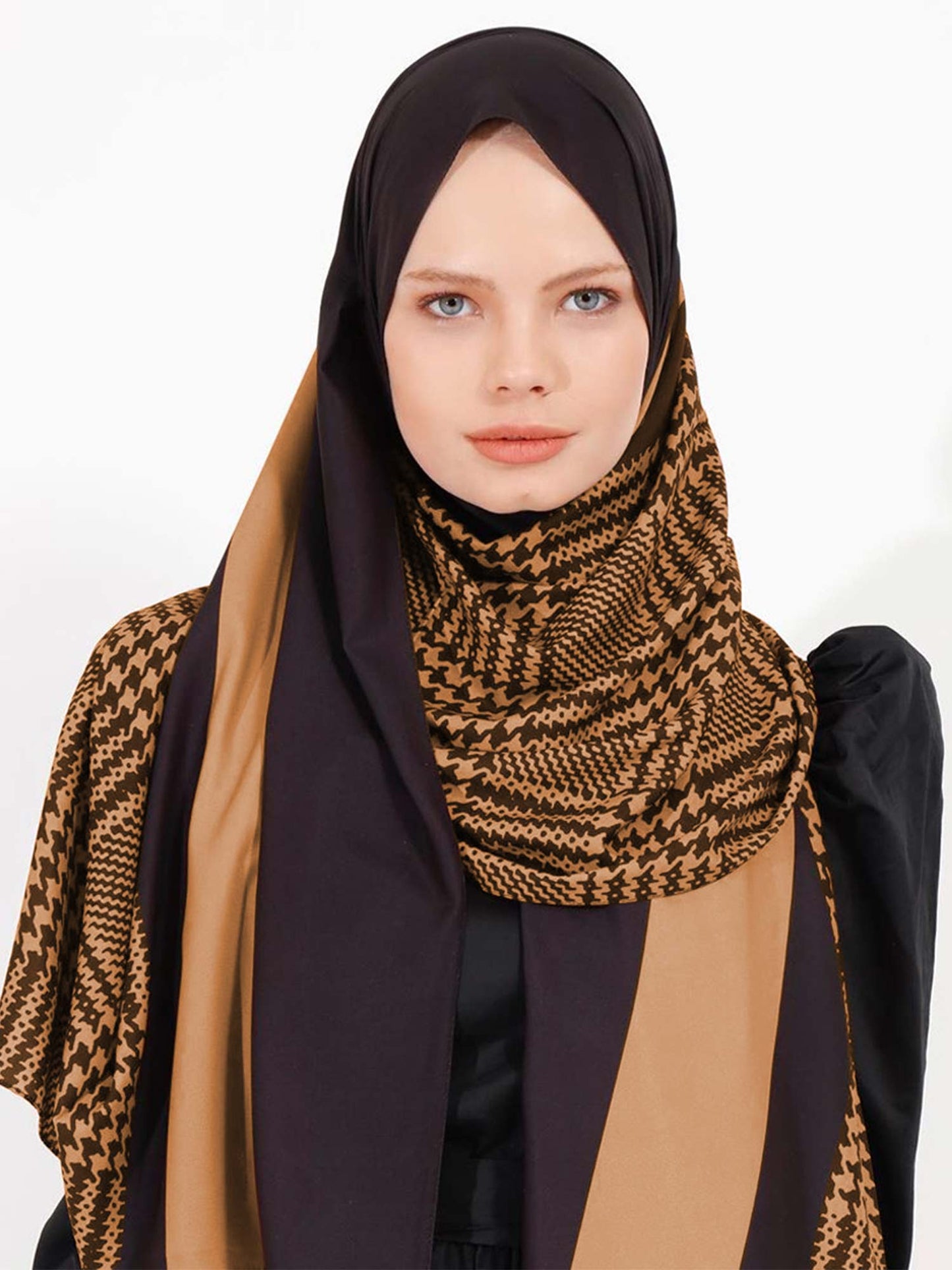 Stylish geometric pattern hijab in diverse colors, perfect for modern modest fashion in Skin Color