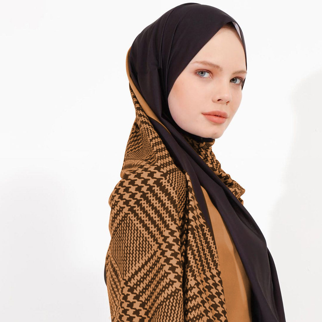 Stylish geometric pattern hijab in diverse colors, perfect for modern modest fashion in Skin Color