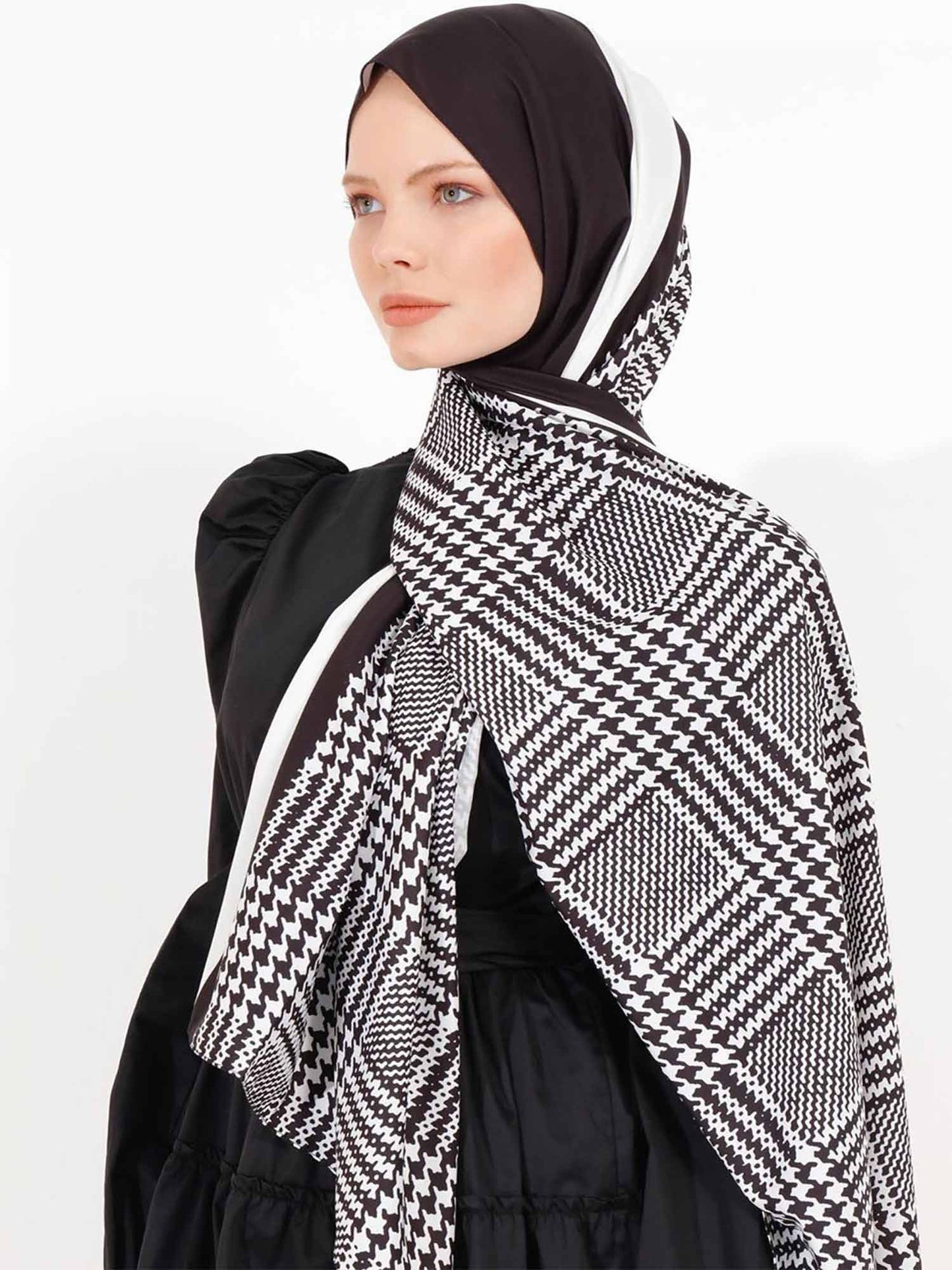 Stylish geometric pattern hijab in diverse colors, perfect for modern modest fashion in White Color