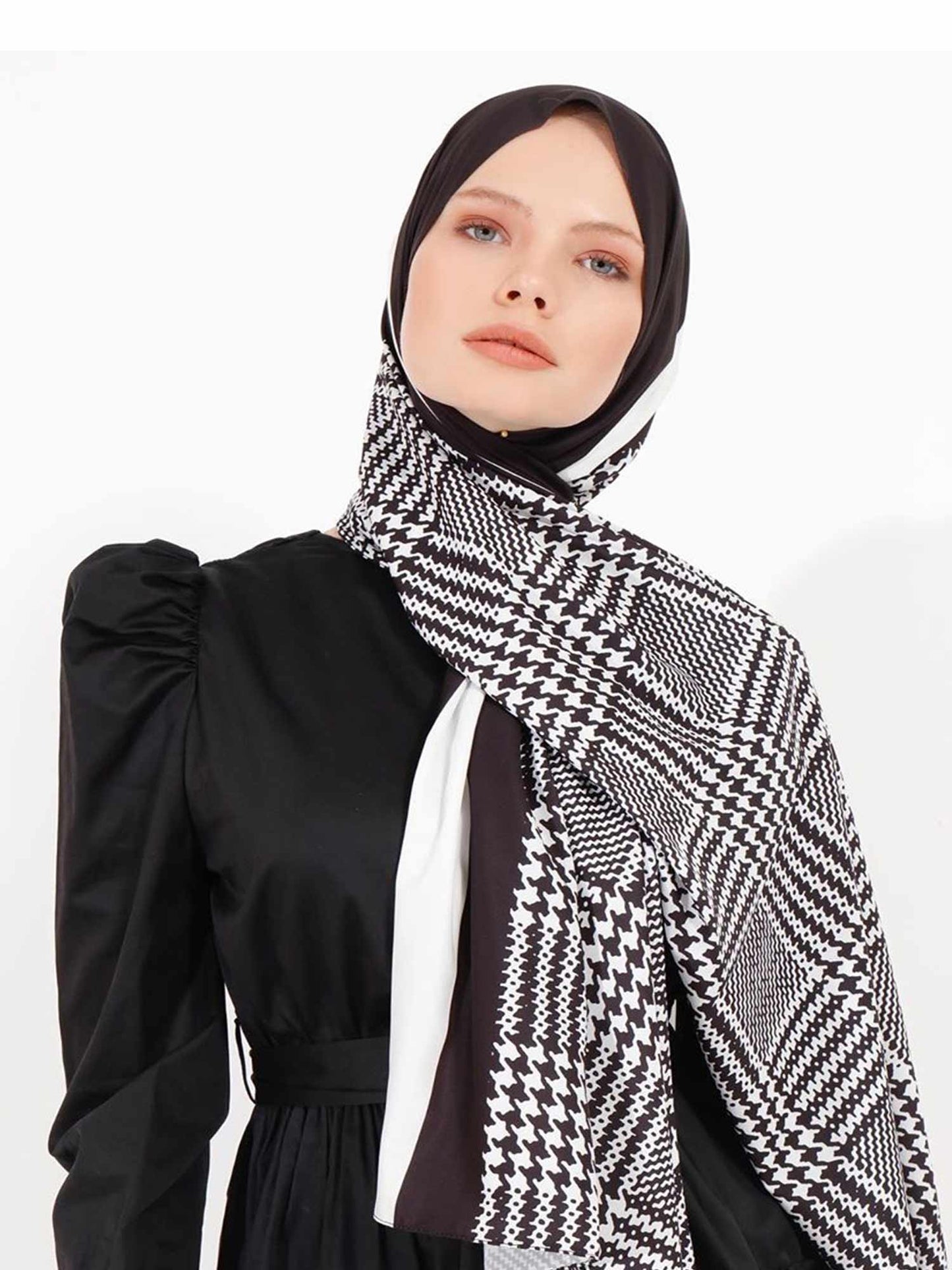 Stylish geometric pattern hijab in diverse colors, perfect for modern modest fashion in White Color