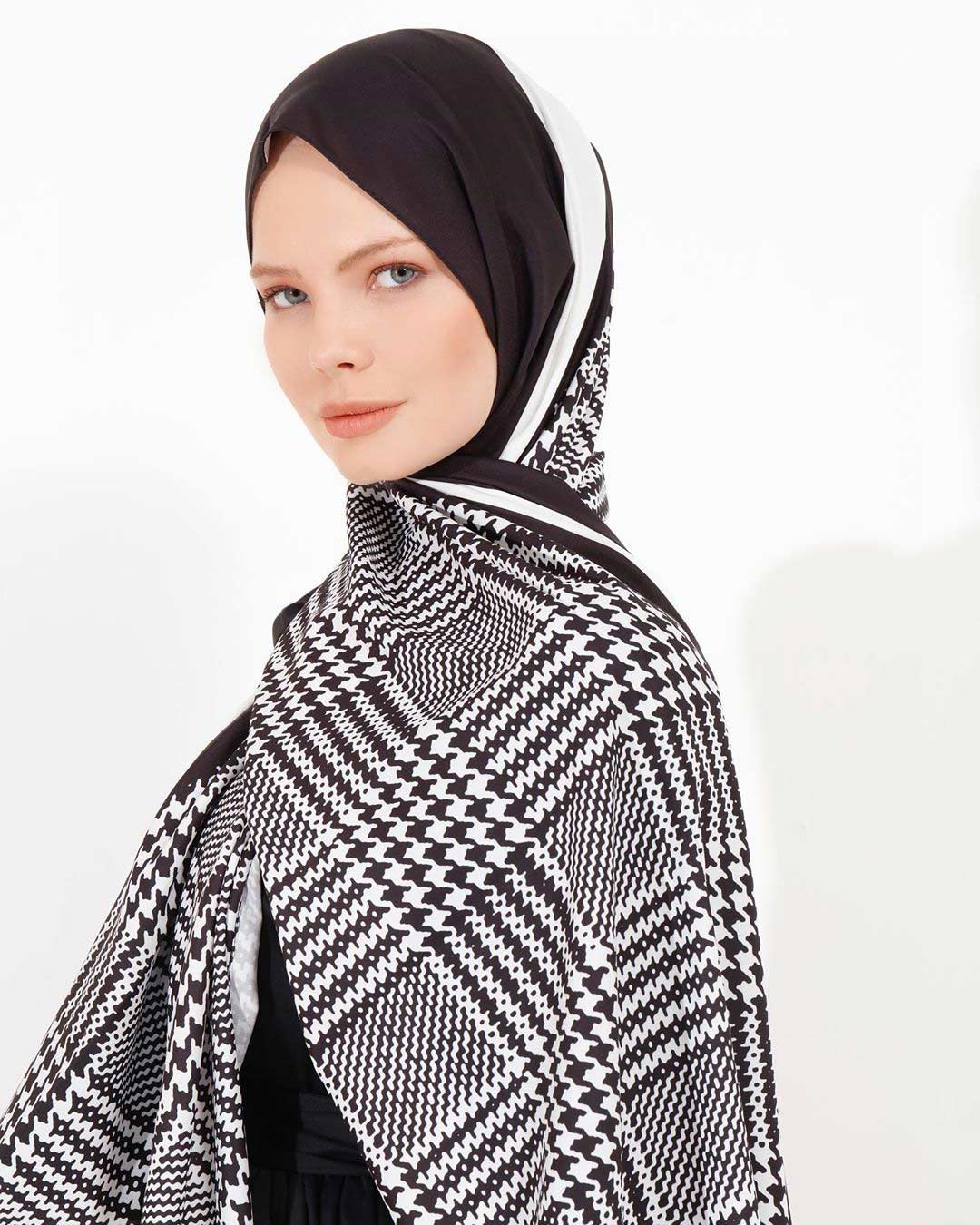Stylish geometric pattern hijab in diverse colors, perfect for modern modest fashion in White Color