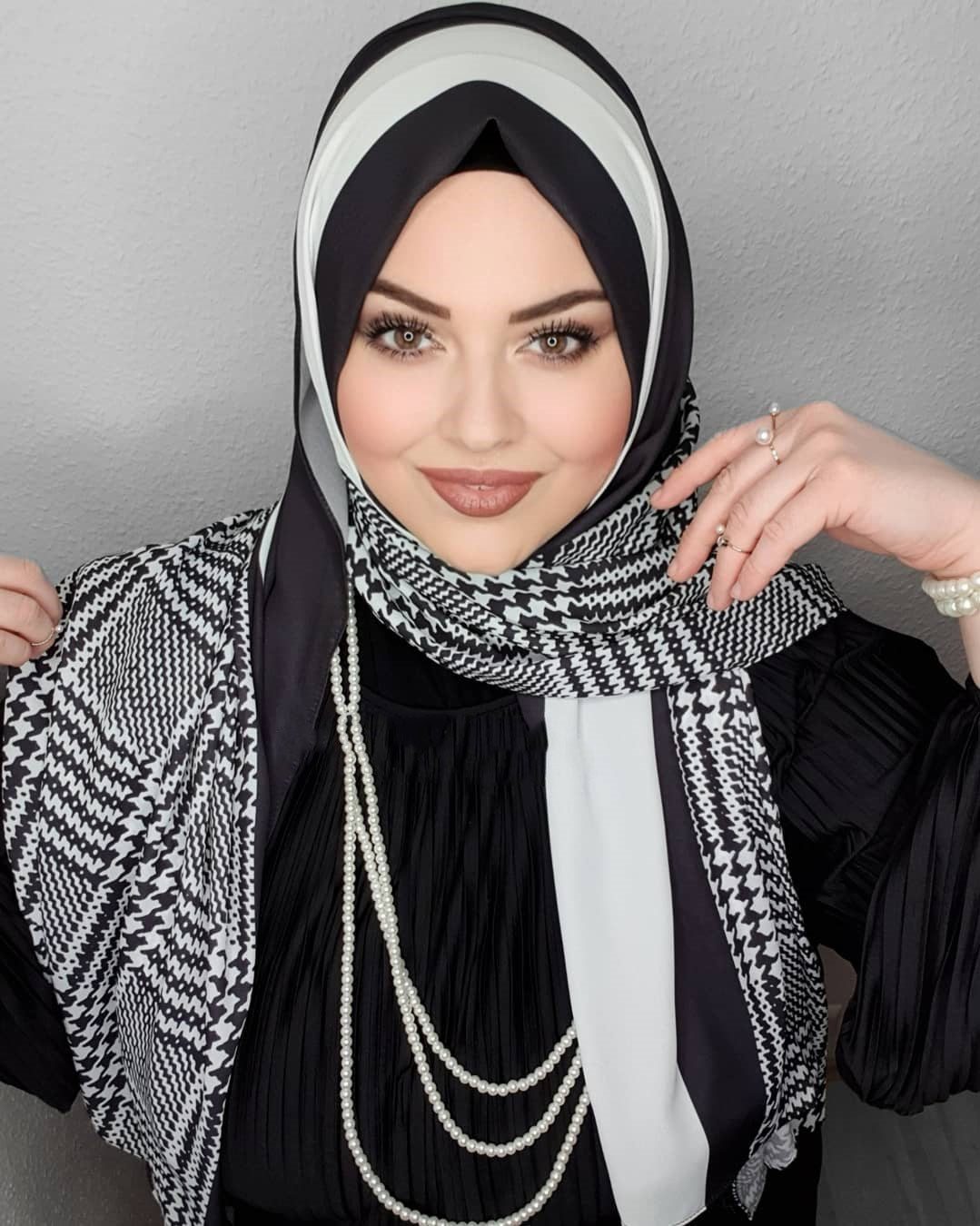 Stylish geometric pattern hijab in diverse colors, perfect for modern modest fashion in White Color