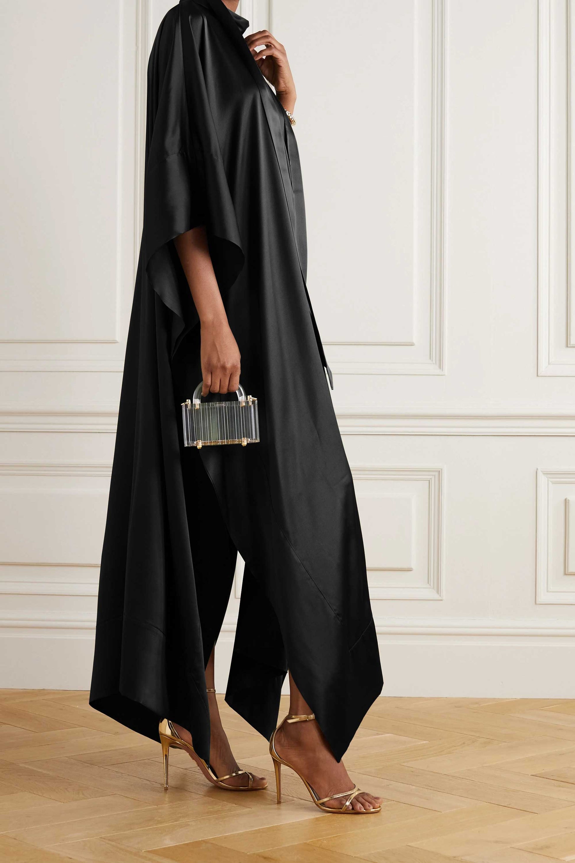 Black luxury kaftan with asymmetrical hem for formal events