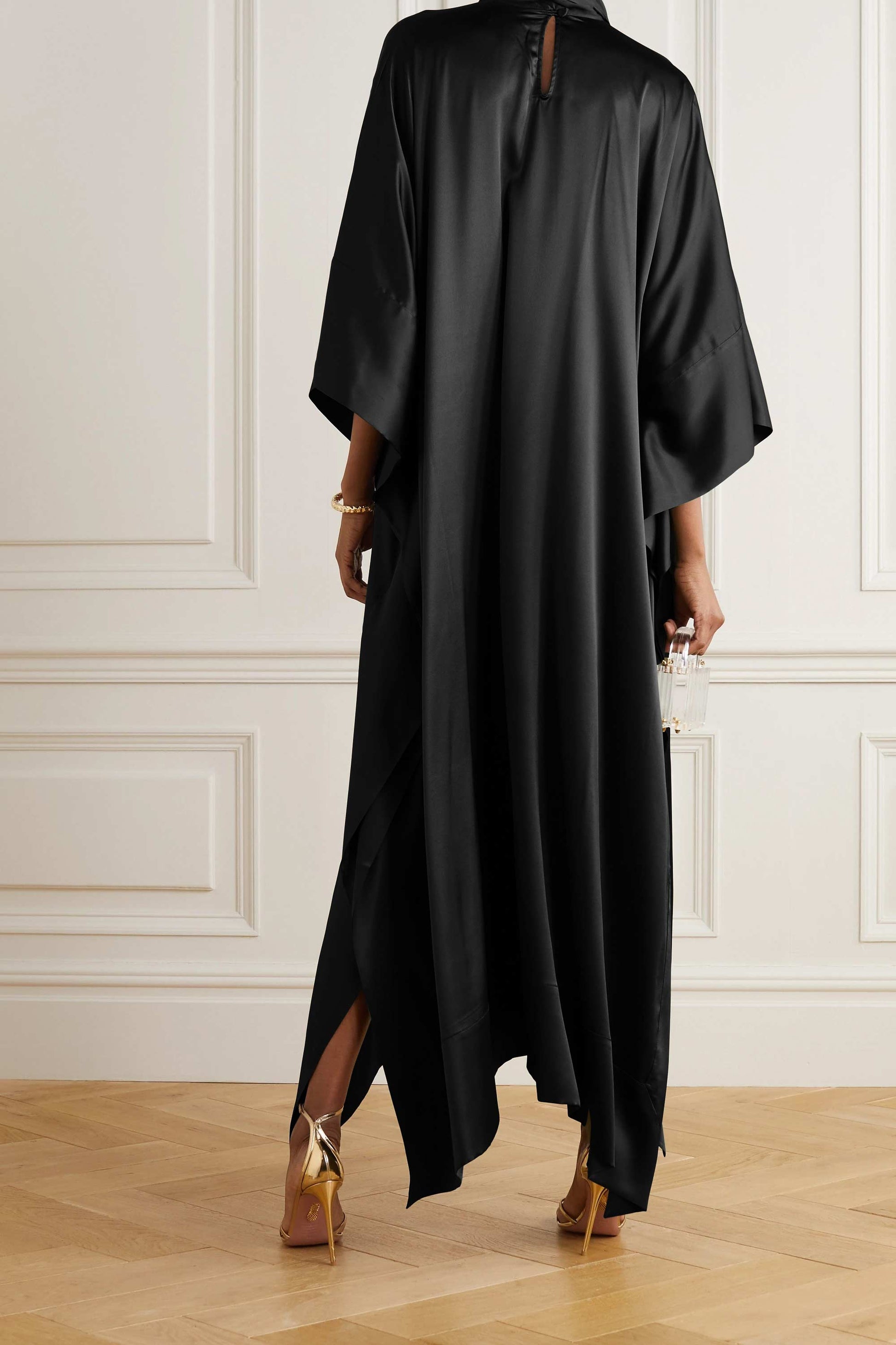 Black luxury kaftan with asymmetrical hem for formal events