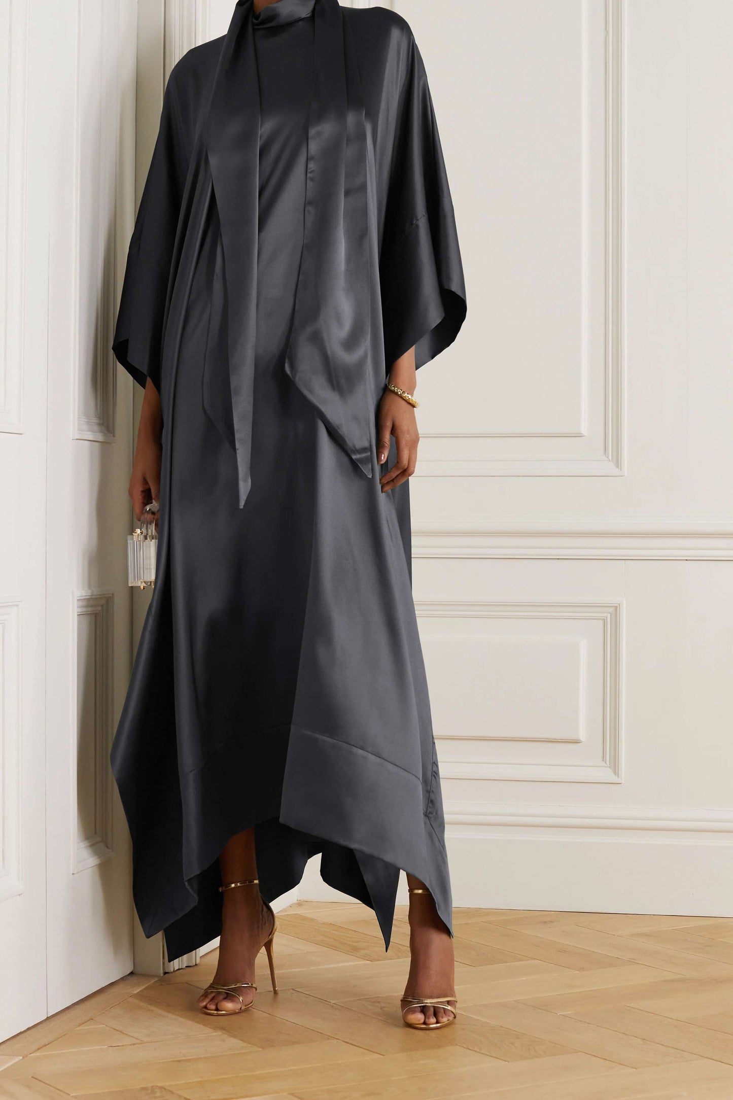 DarkGrey luxury kaftan with asymmetrical hem for formal events