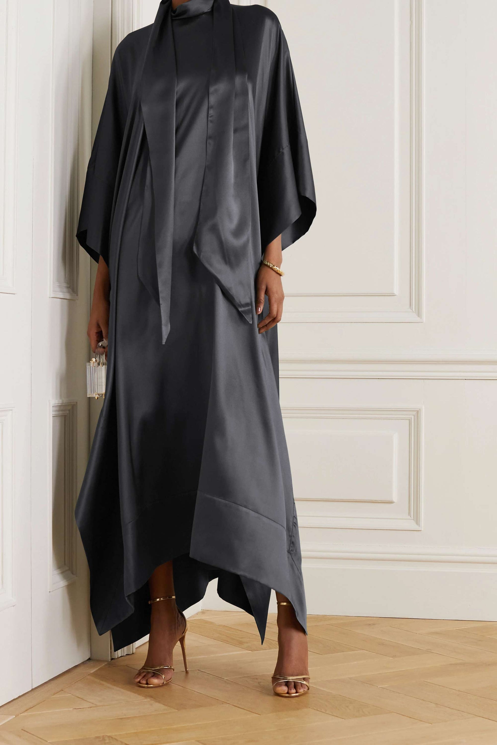 DarkGrey luxury kaftan with asymmetrical hem for formal events