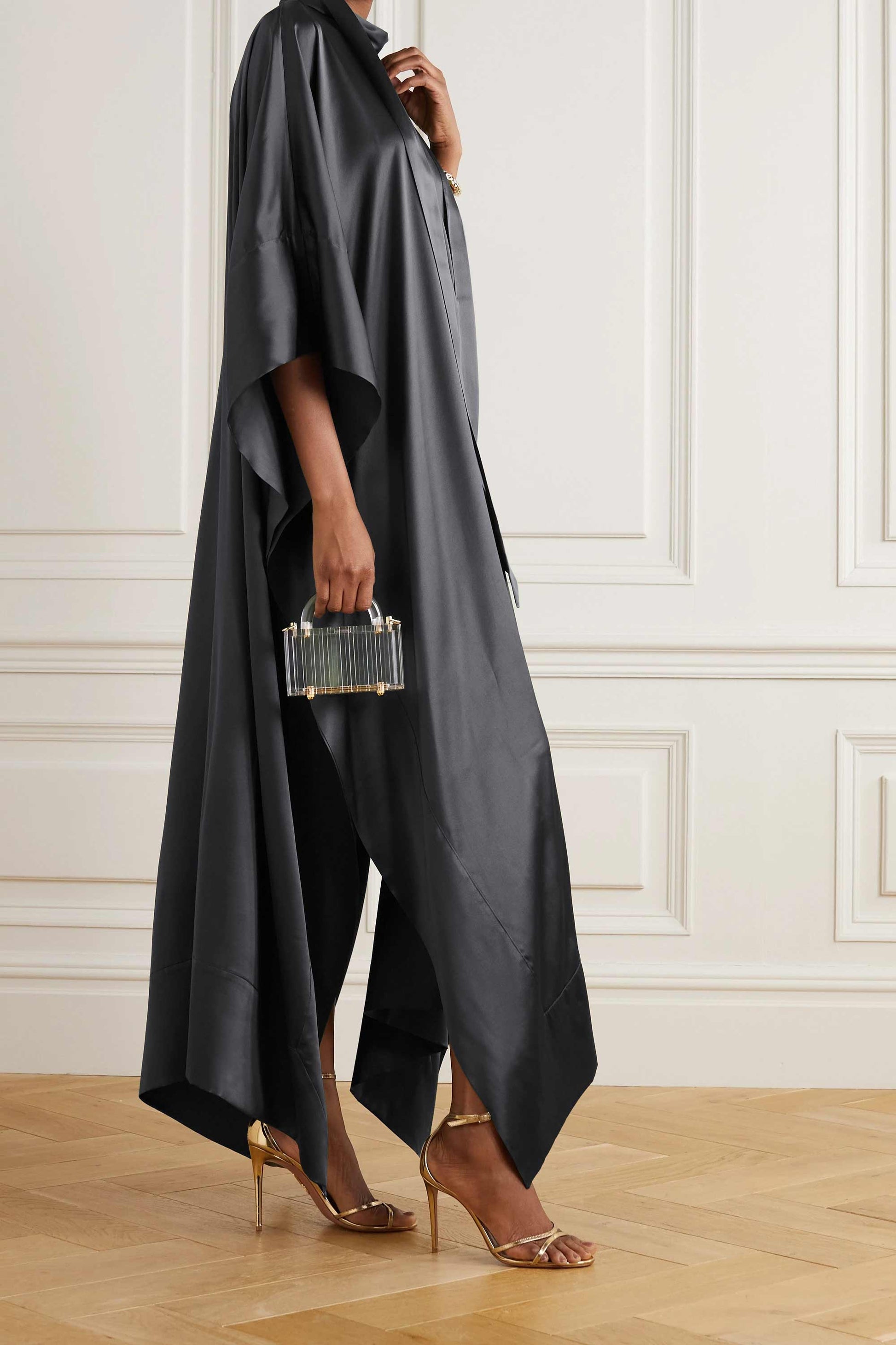 DarkGrey luxury kaftan with asymmetrical hem for formal events