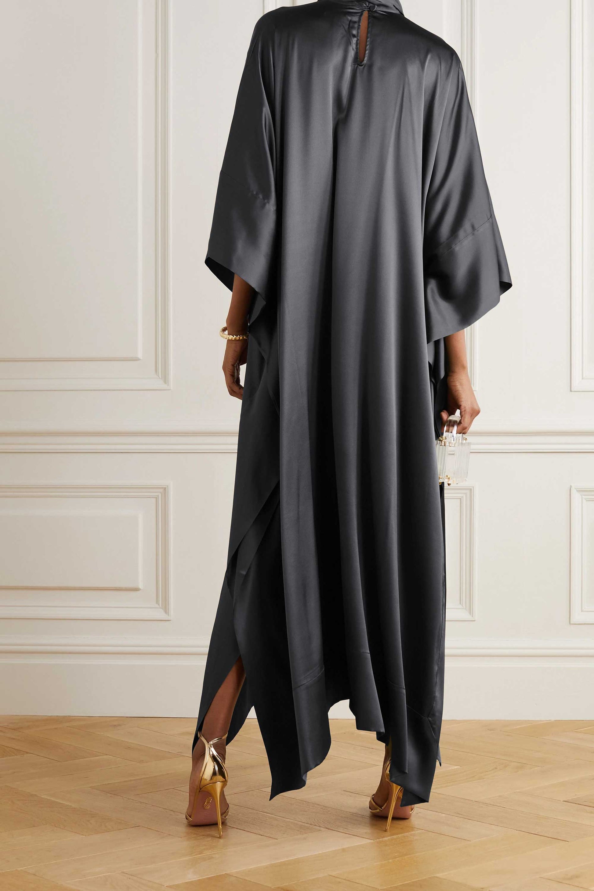 DarkGrey luxury kaftan with asymmetrical hem for formal events