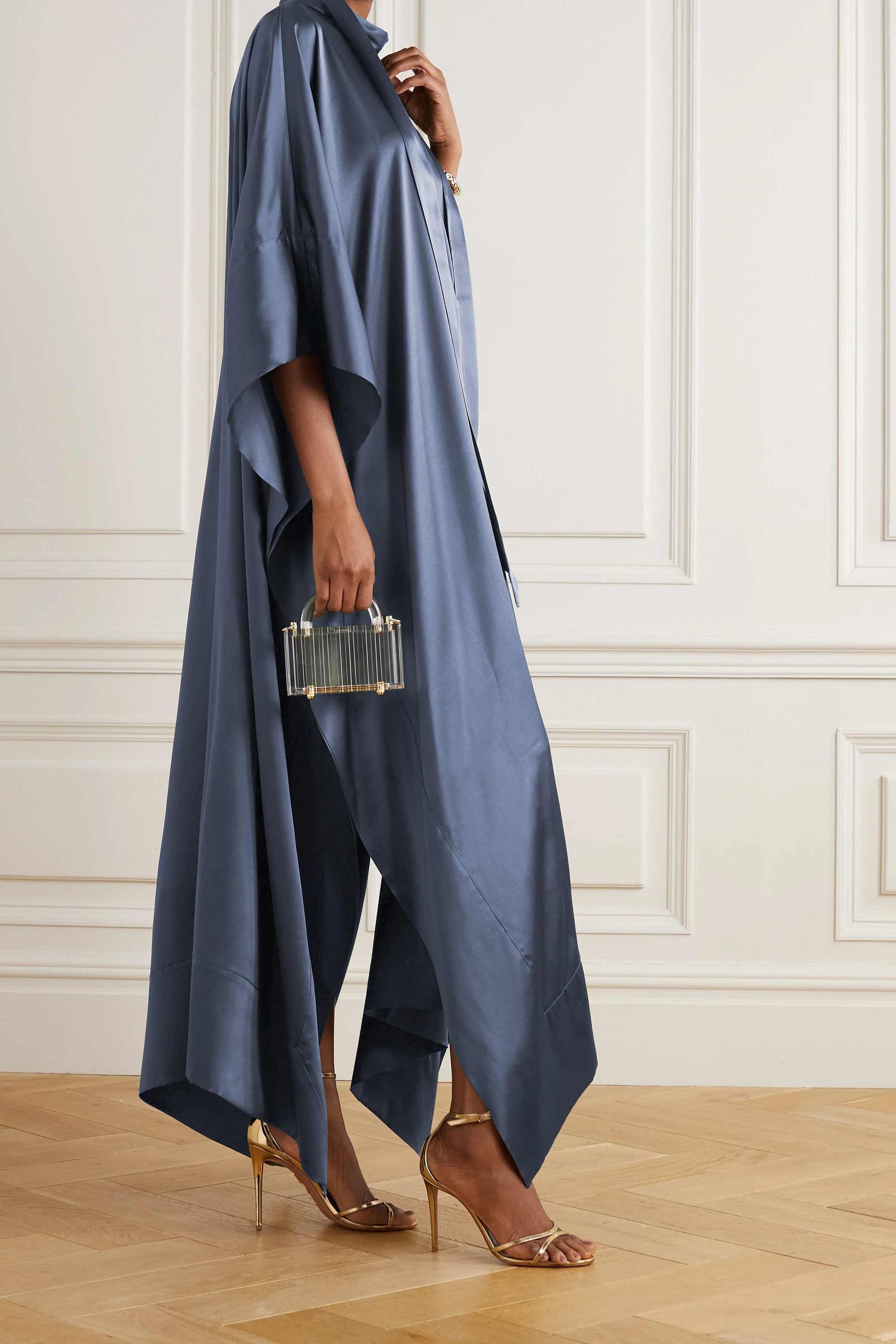 Light Violet luxury kaftan with asymmetrical hem for formal events