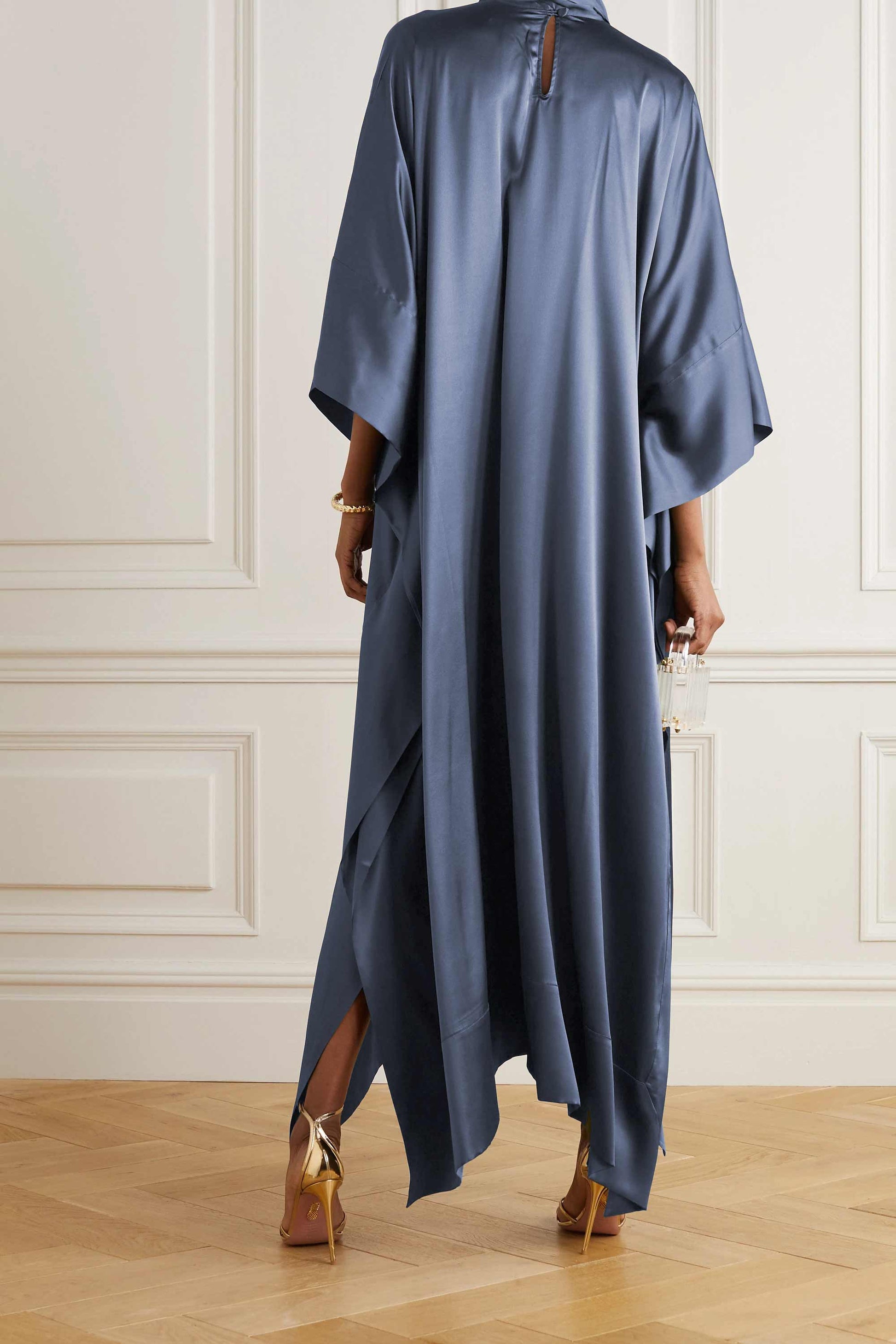 MGrey Violet luxury kaftan with asymmetrical hem for formal events