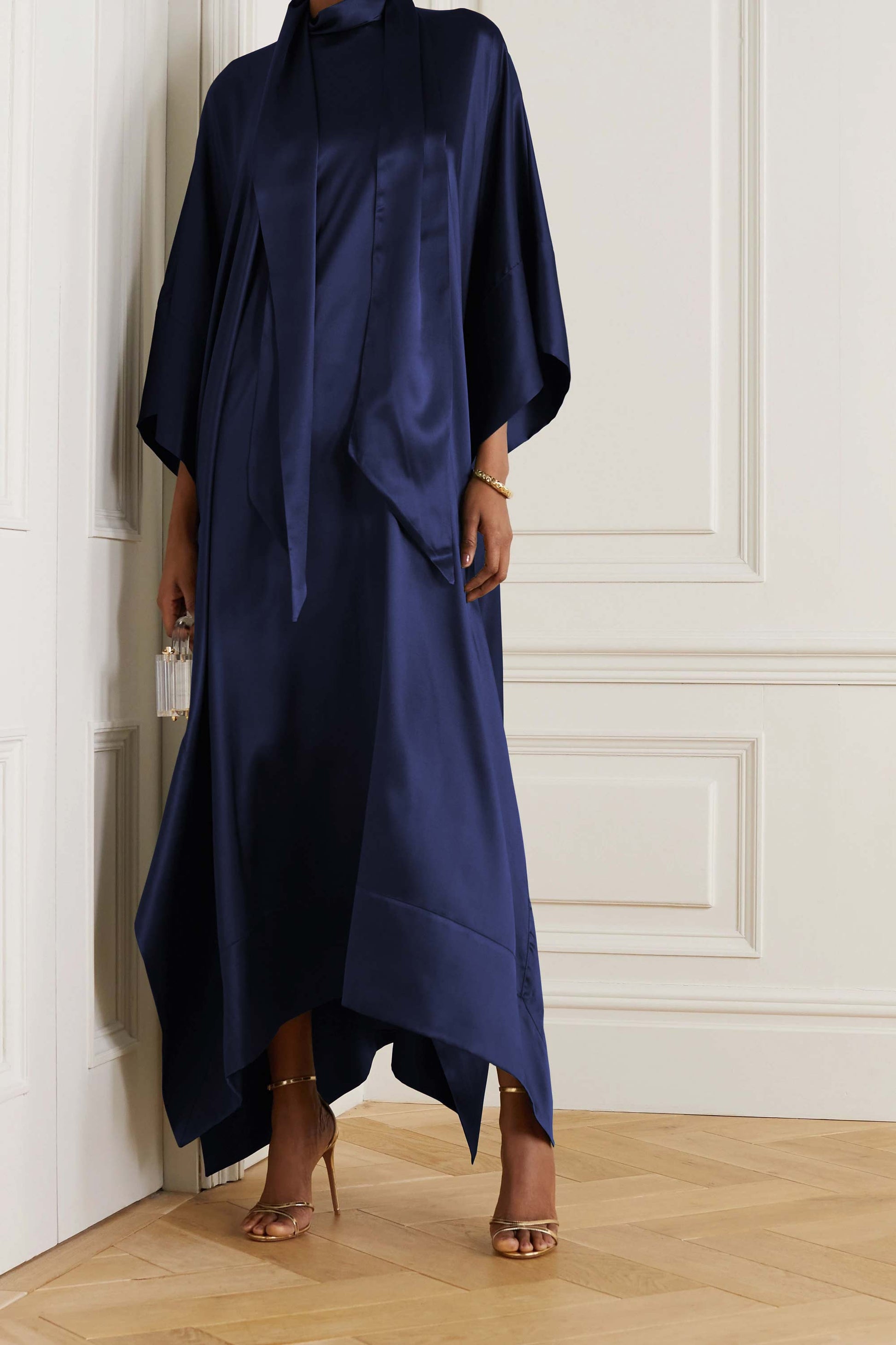 NavyGrey Violet luxury kaftan with asymmetrical hem for formal events