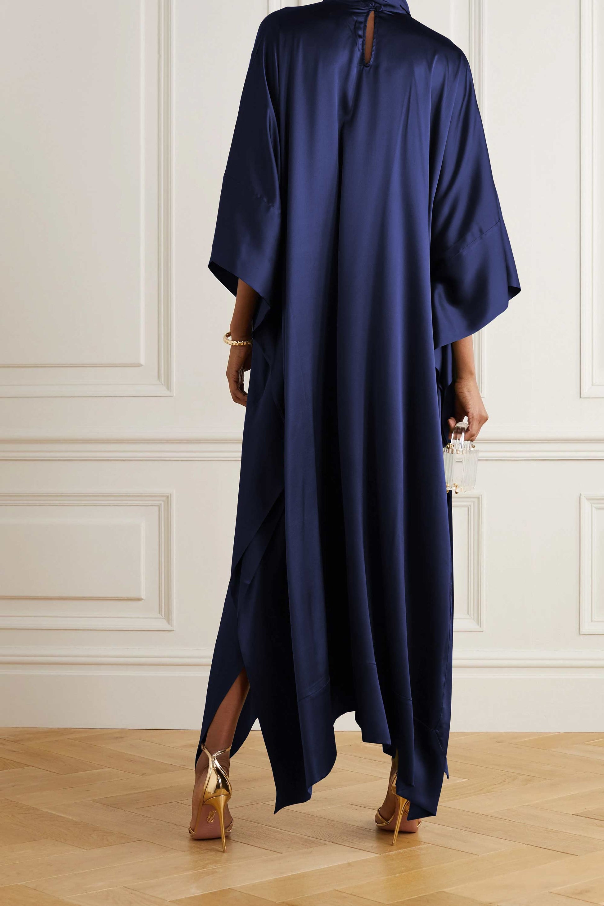 NavyGrey Violet luxury kaftan with asymmetrical hem for formal events