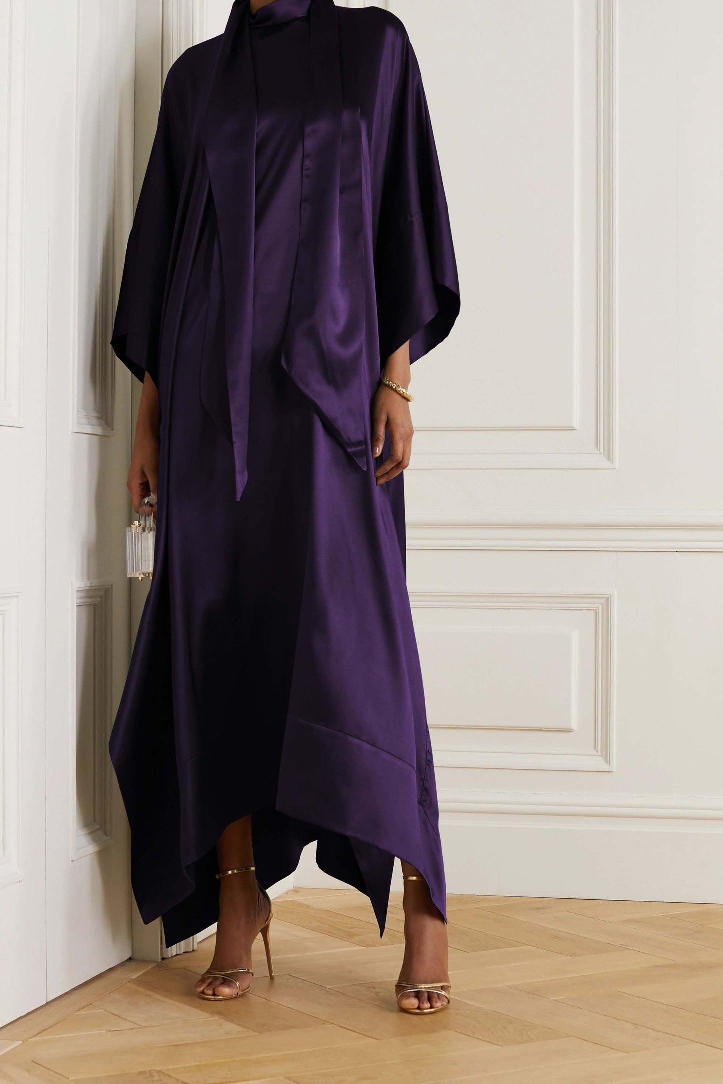 Purple Violet luxury kaftan with asymmetrical hem for formal events