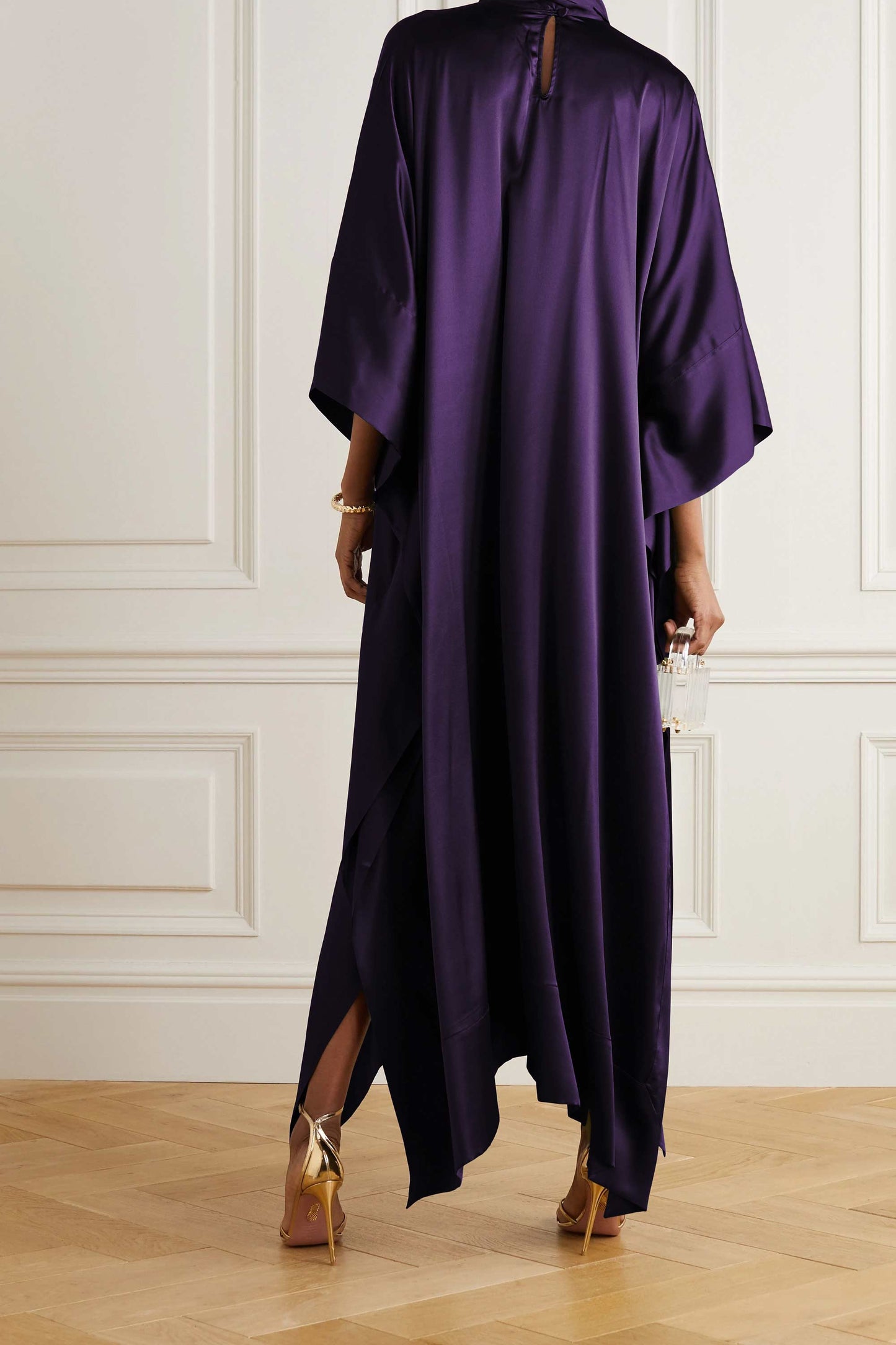 Purple Violet luxury kaftan with asymmetrical hem for formal events