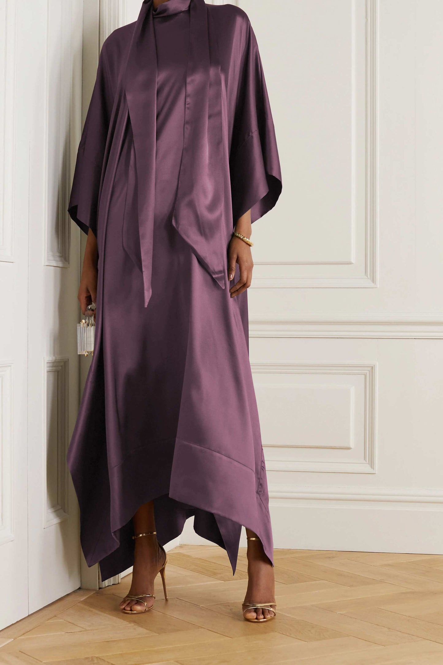 Salmon Violet luxury kaftan with asymmetrical hem for formal events
