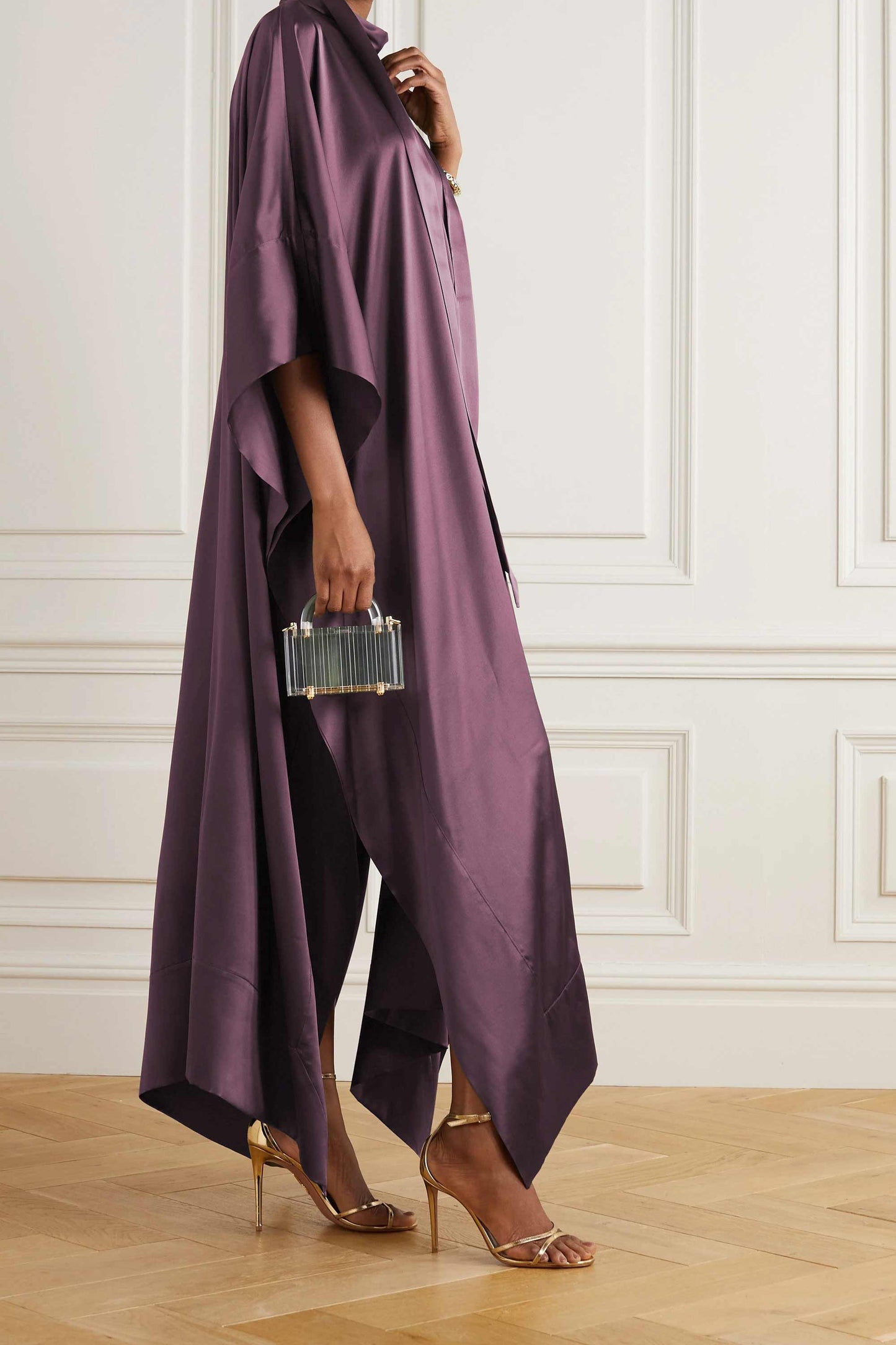 Salmon Violet luxury kaftan with asymmetrical hem for formal events