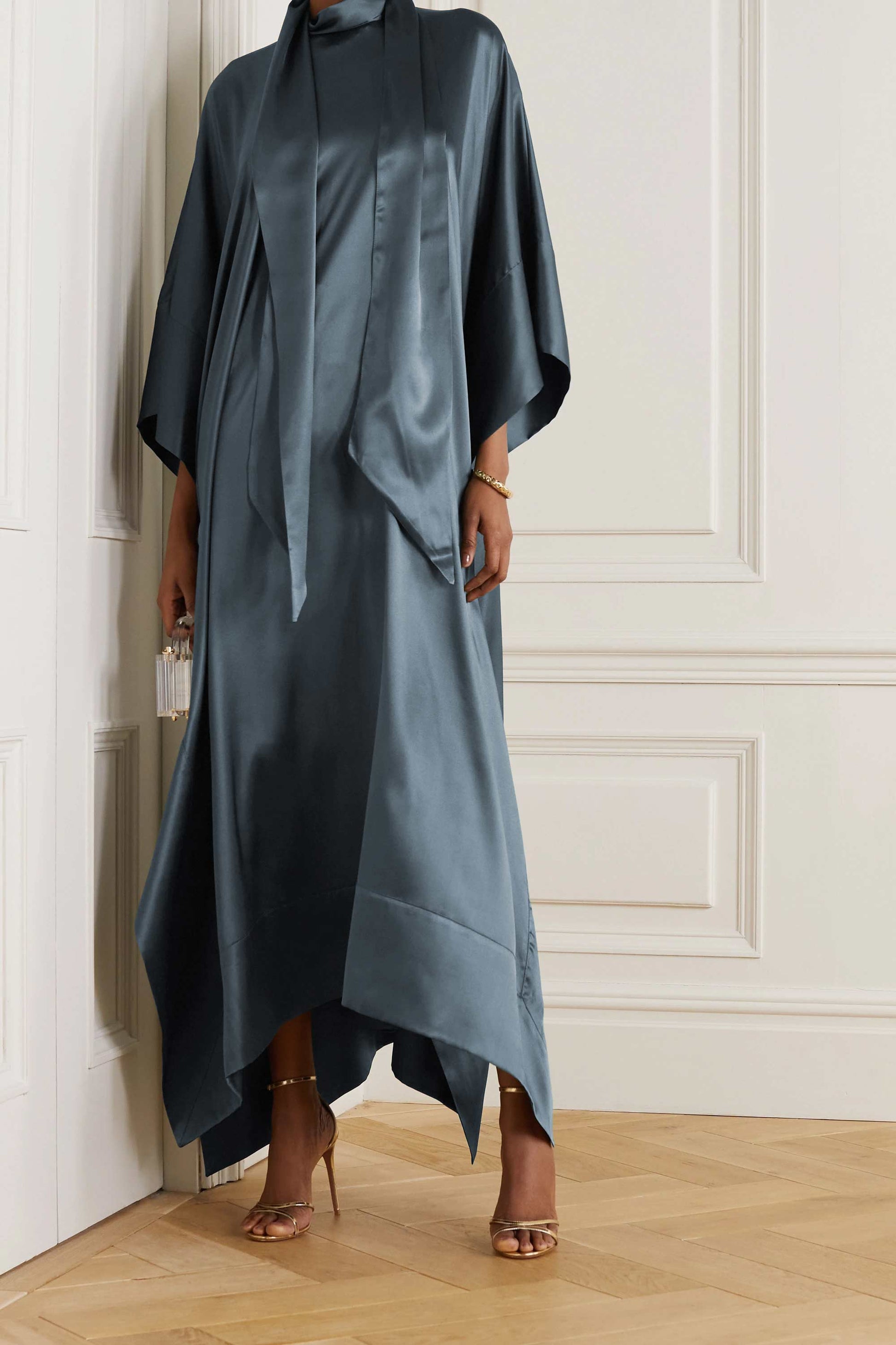Sapphire Violet luxury kaftan with asymmetrical hem for formal events