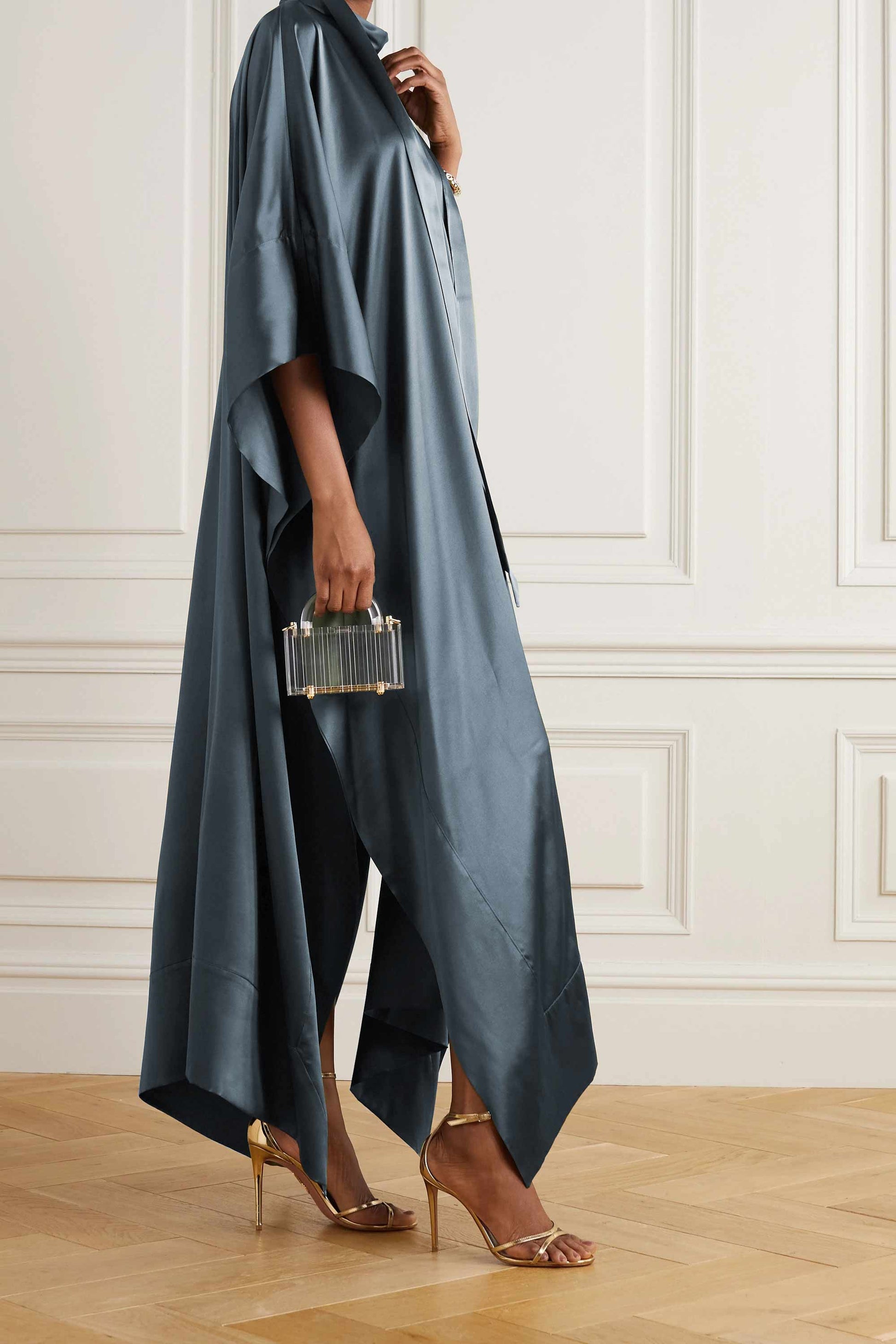 Sapphire Violet luxury kaftan with asymmetrical hem for formal events
