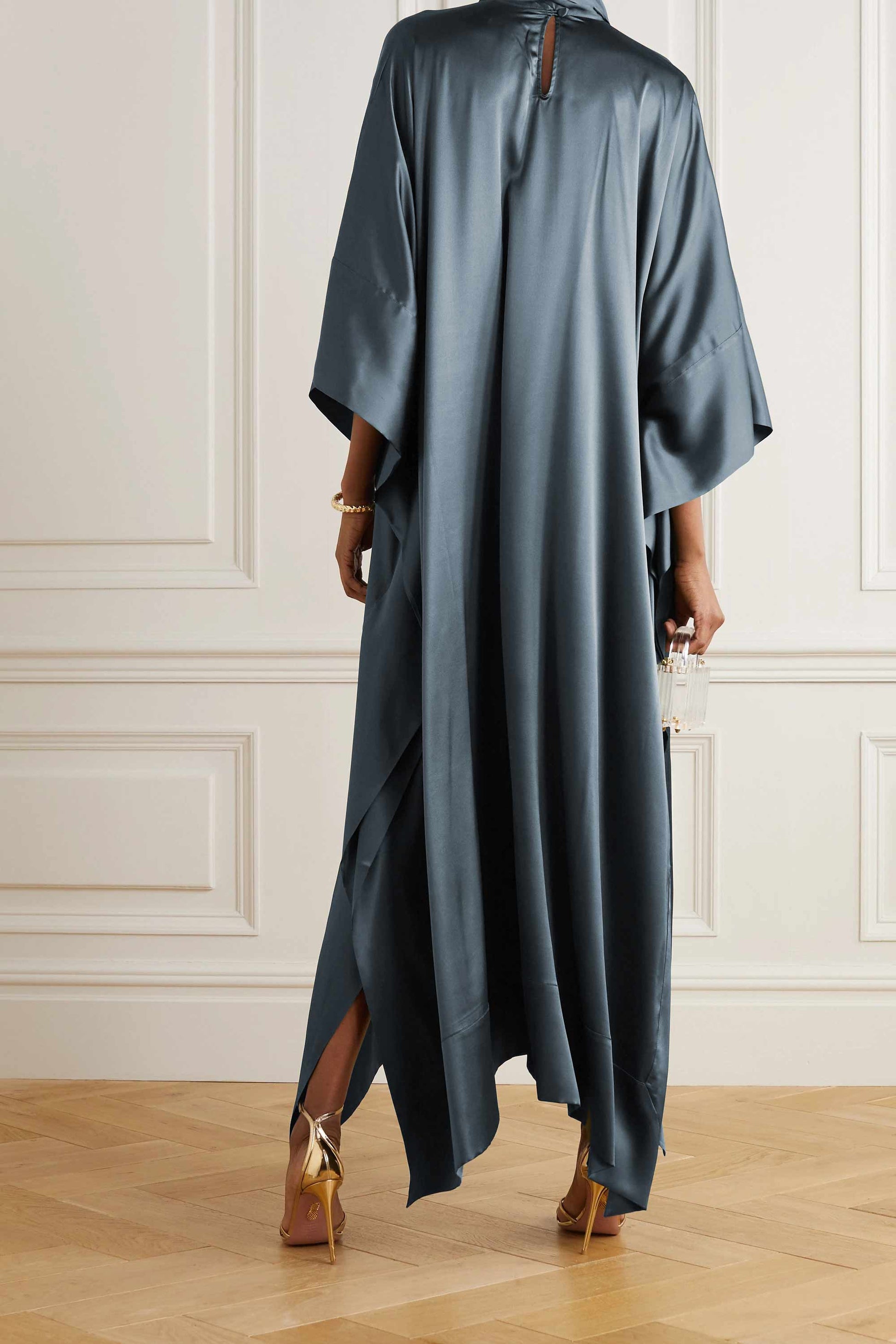 Sapphire Violet luxury kaftan with asymmetrical hem for formal events