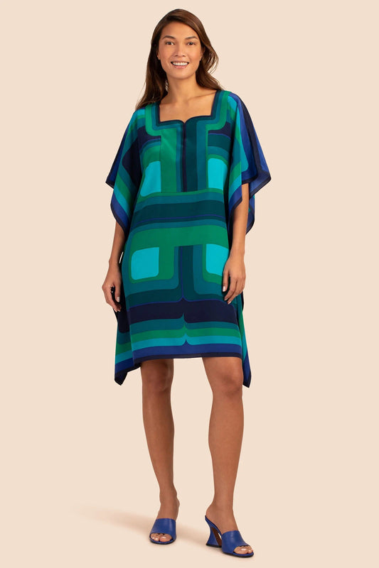 Geometric Kaftan with lush blue and green pattern