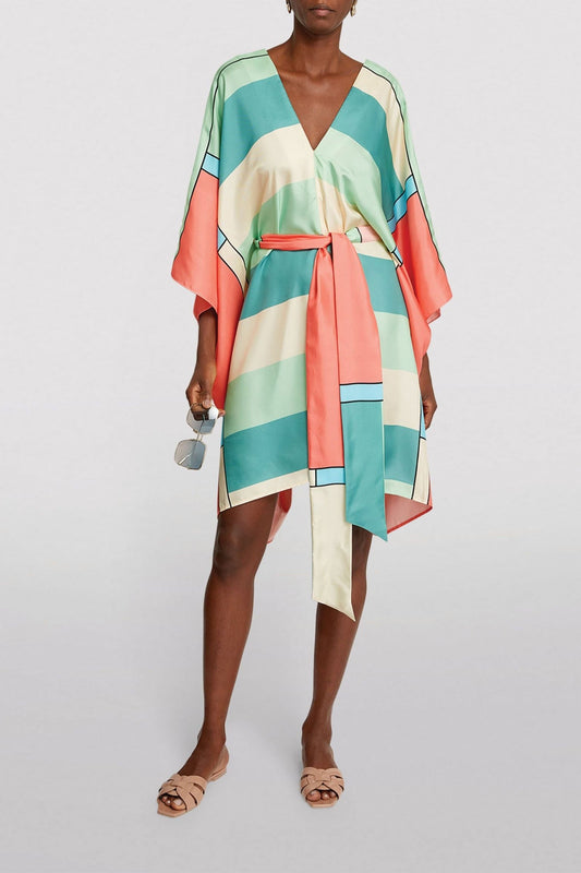 Womens V Neck Kaftan With Waist Belt Made With Silk Fabric