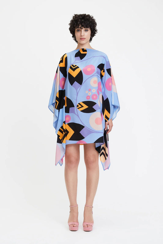Luxurious Premium Silk Womens Kaftan In Leaf Abstract Pattern