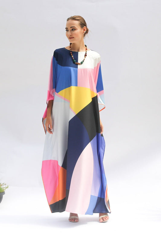 Satin Artistry Abstract Womens Kaftan