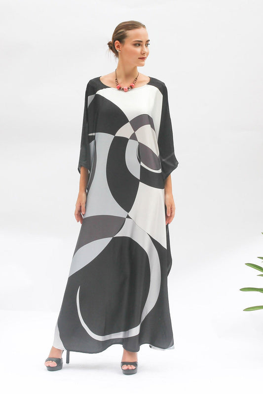 Black And White Womens Satin Silk Kaftan