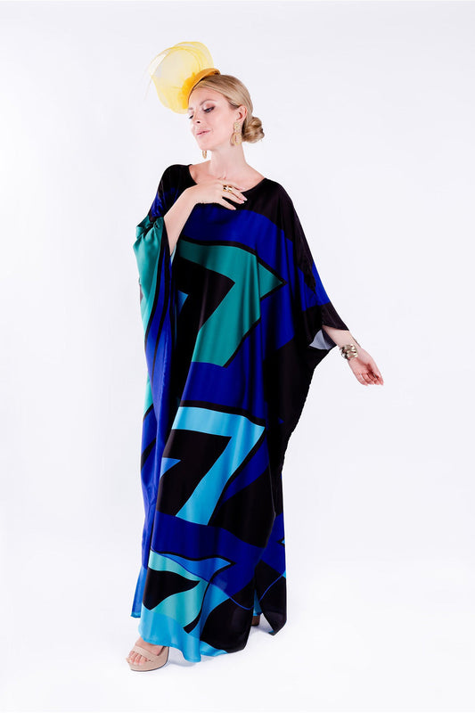 Women's Satin Silk Triple Hue Abstract  Kaftan