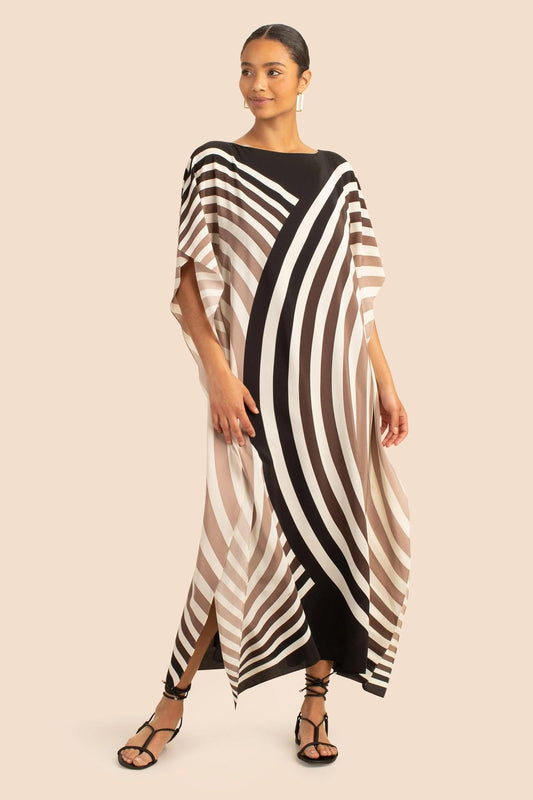Premium Silk Womens Kaftan With Black And White Print