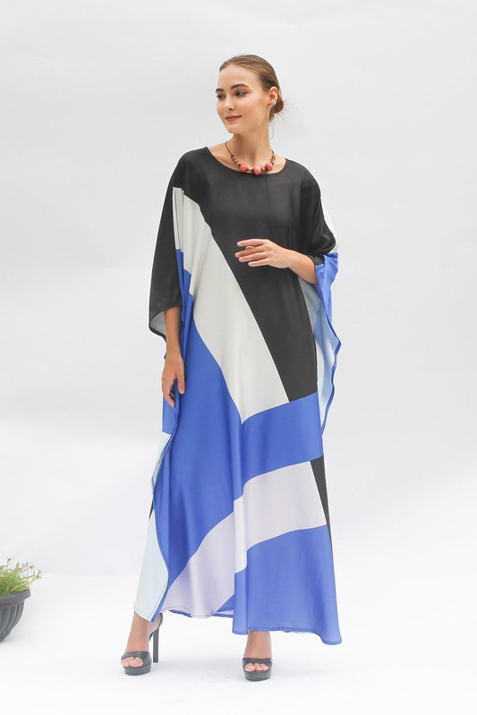 Tri Color Premium Satin Silk Womens Kaftan