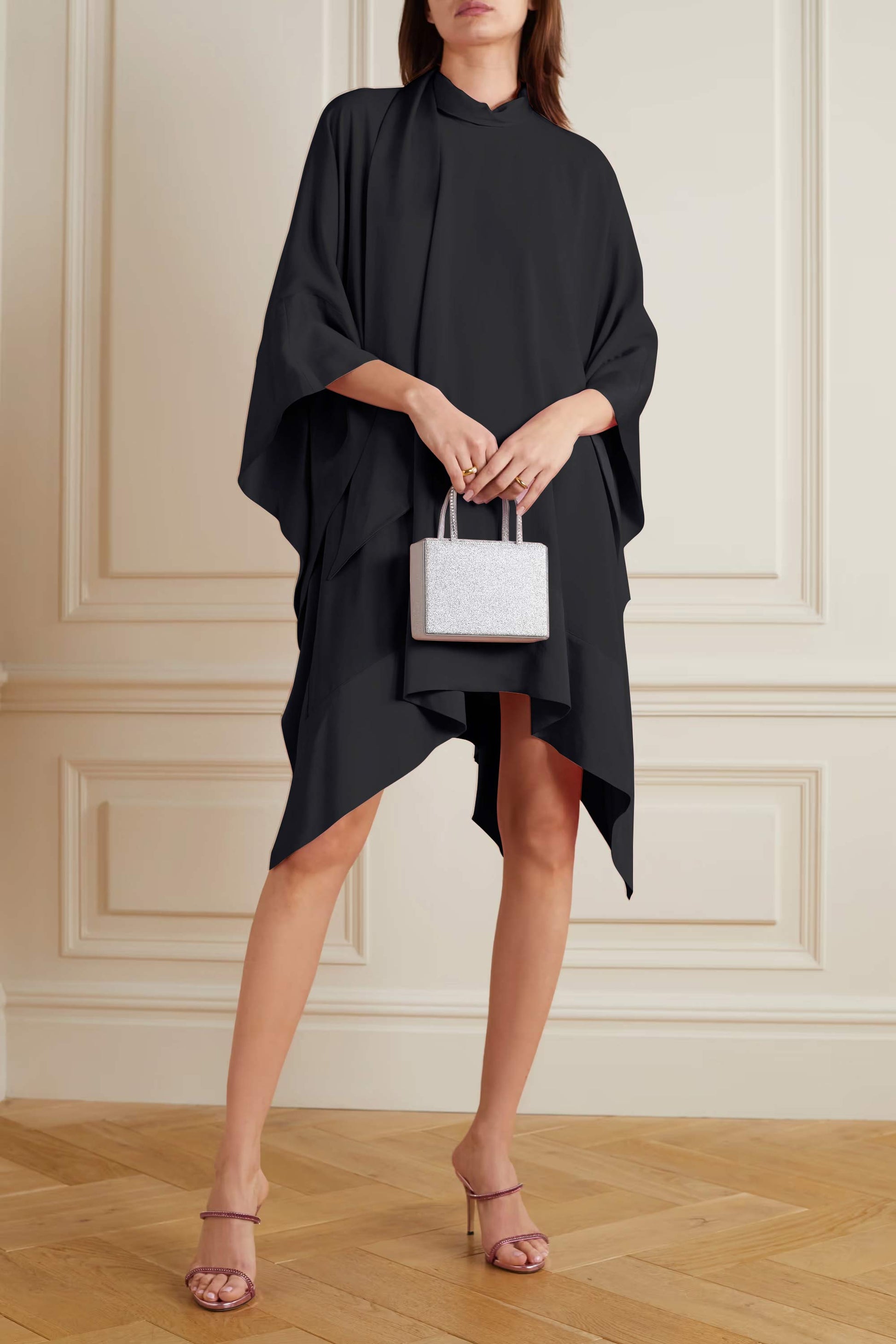 Black Color Womens Premium Silk  Co ord Set With Culottes Pant