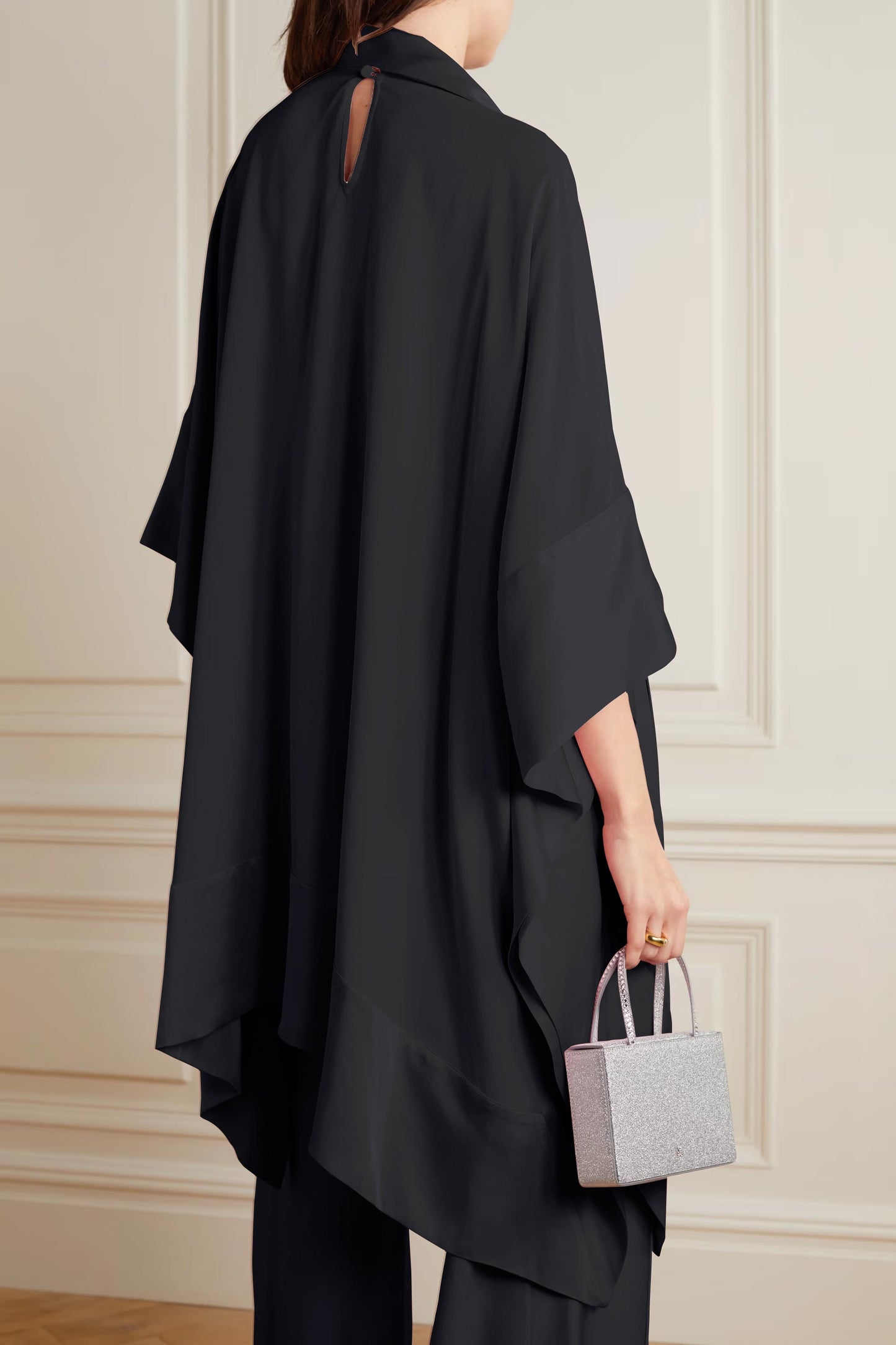 Black Color Womens Premium Silk  Co ord Set With Culottes Pant