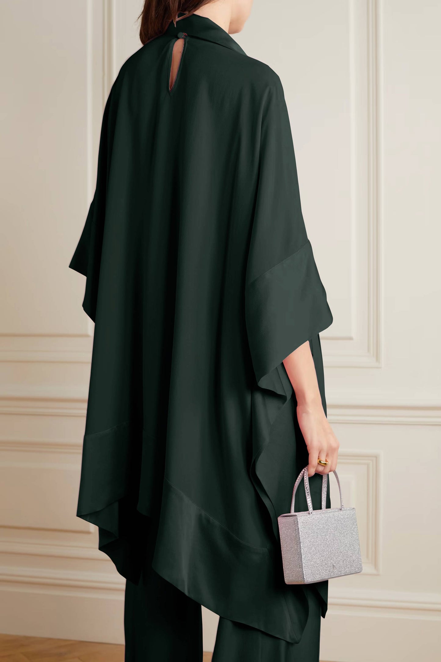 Dark Green Color Womens Premium Silk  Co ord Set With Culottes Pant