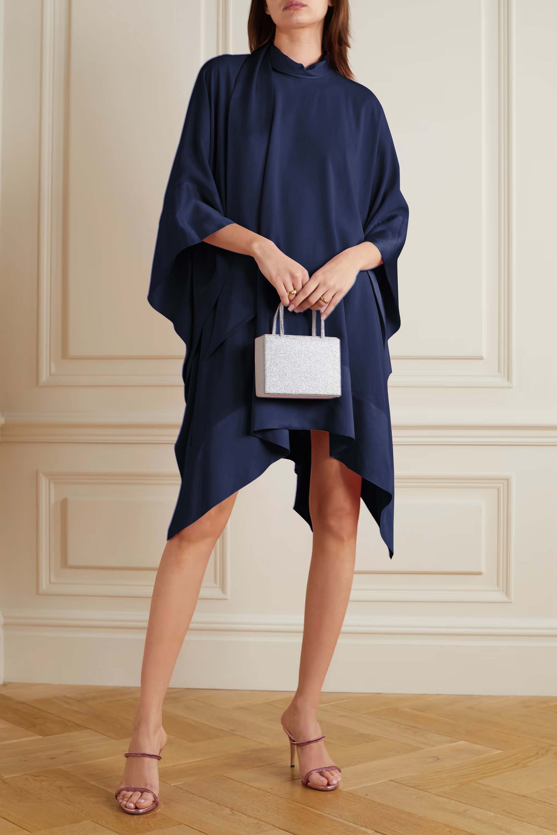 Navy Blue Color Womens Premium Silk  Co ord Set With Culottes Pant