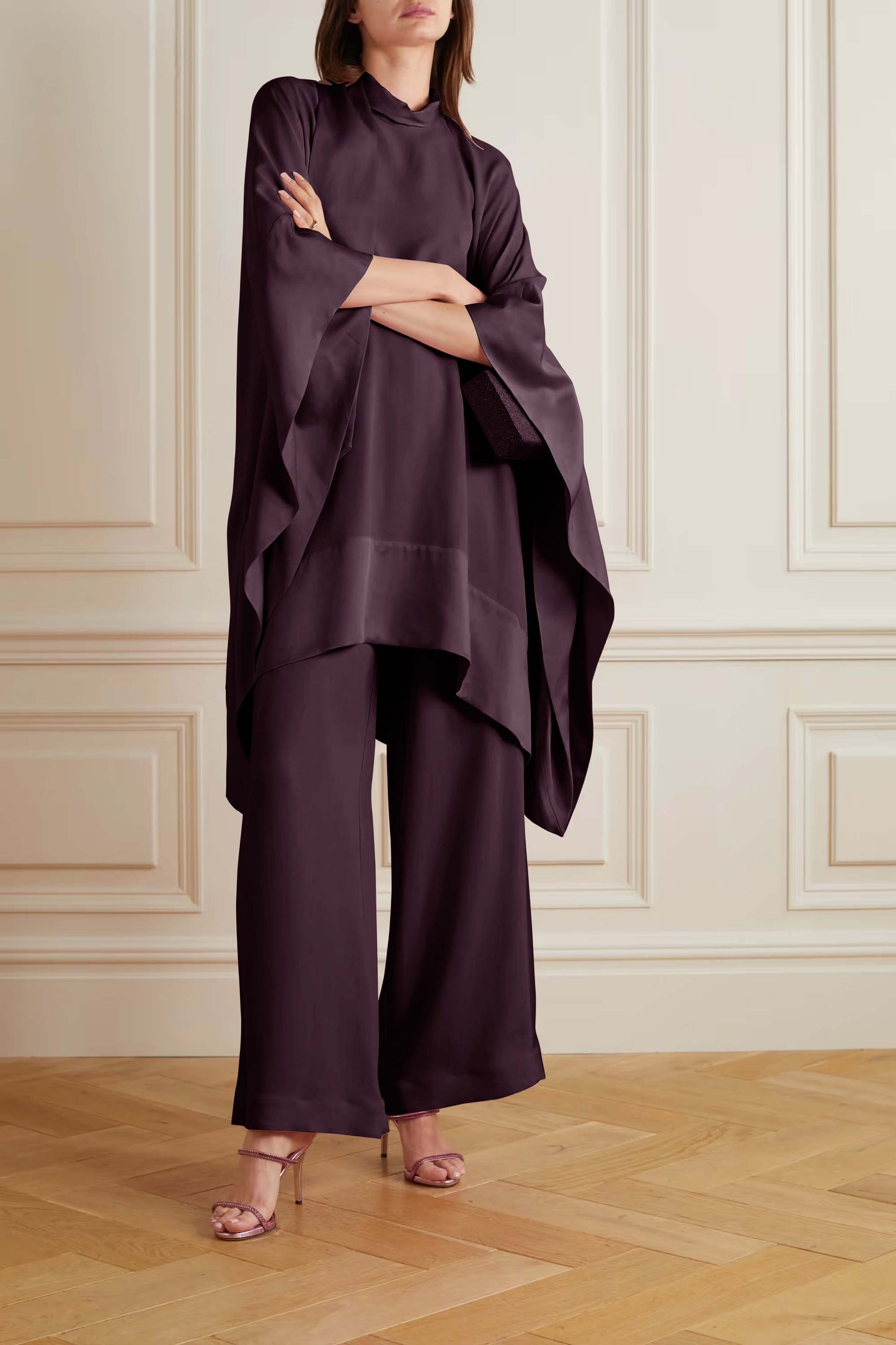 Purple Color Womens Premium Silk  Co ord Set With Culottes Pant
