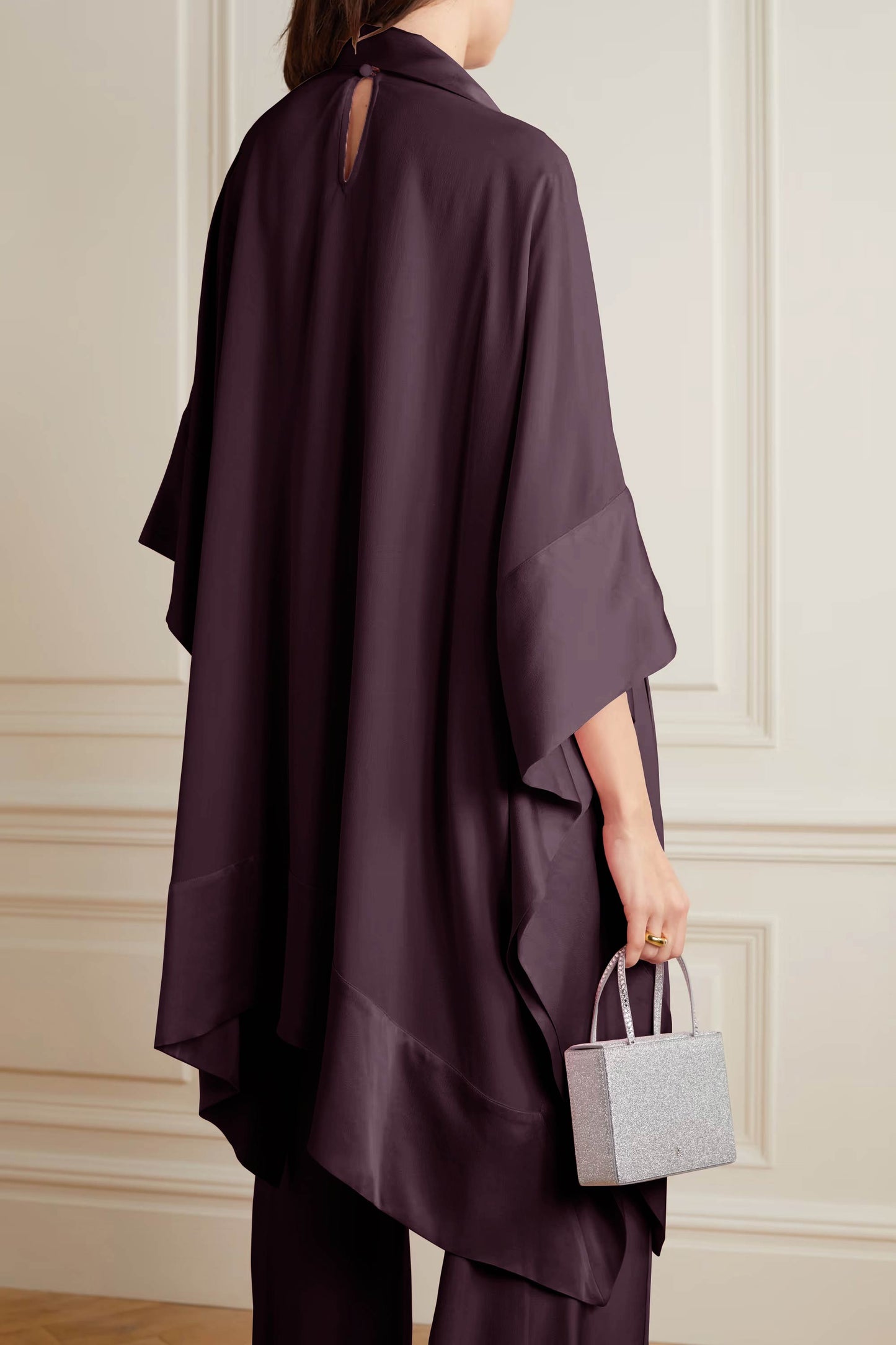 Purple Color Womens Premium Silk  Co ord Set With Culottes Pant