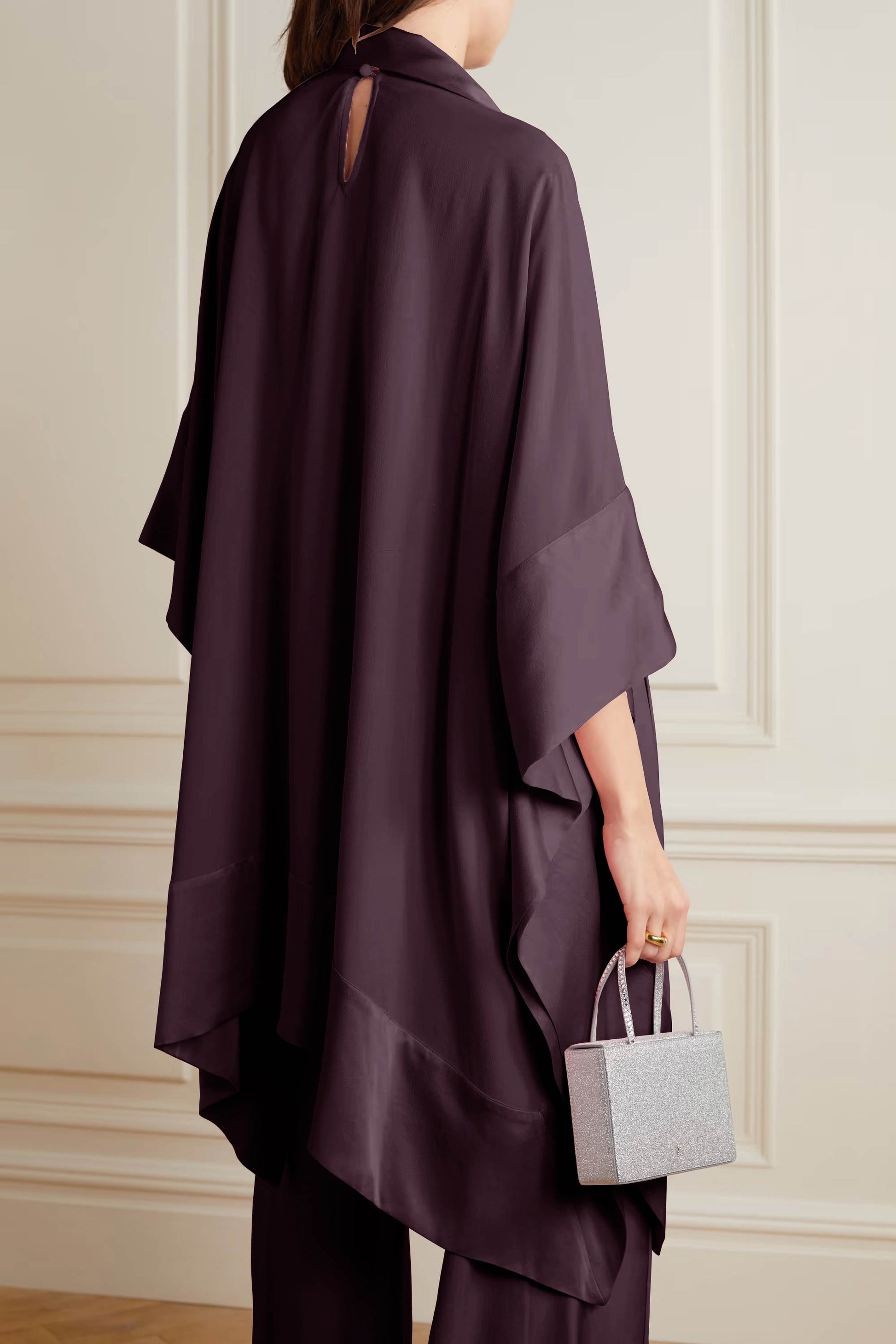 Purple Color Womens Premium Silk  Co ord Set With Culottes Pant
