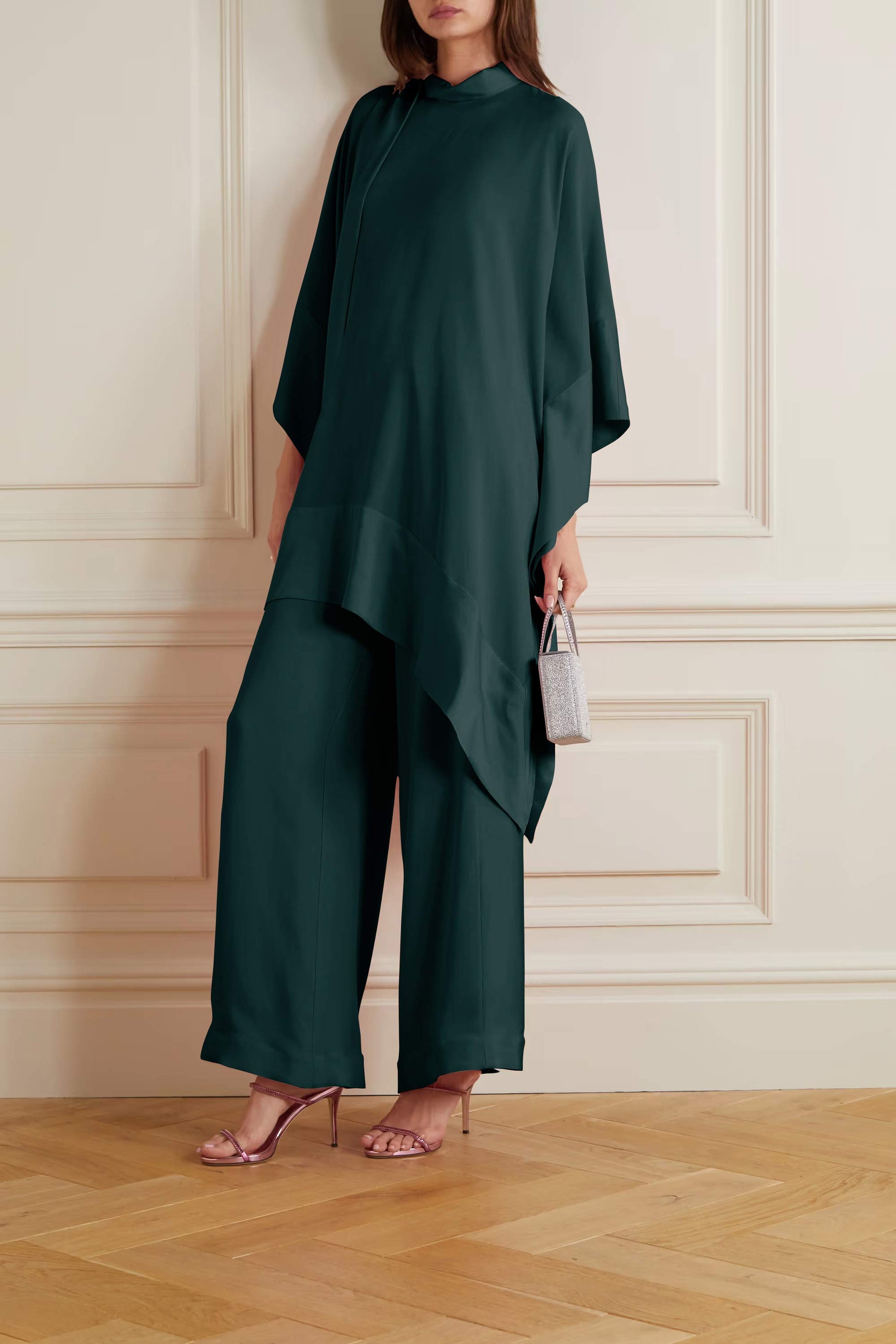 Rama Color Womens Premium Silk  Co ord Set With Culottes Pant
